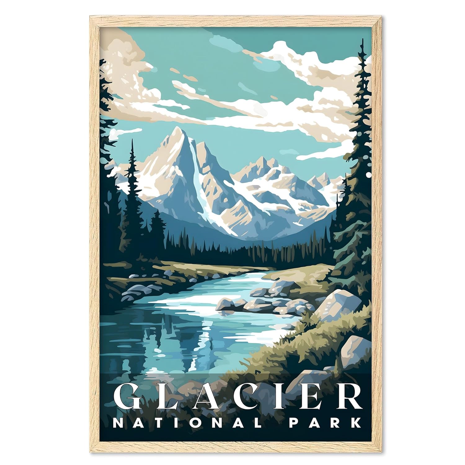 Glacier National Park, National Parks Wall Poster, Glacier National Park Wall Art, Abstract Nature Landscape Forest Wall Art Pictures for Bedroom