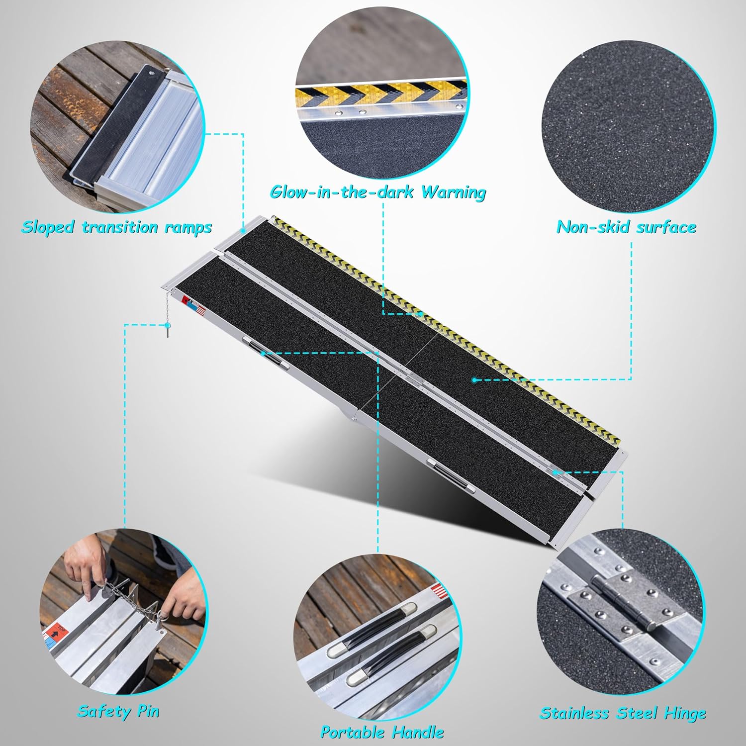 Rampa portátil para silla de ruedas de 7 pies, rampa portátil plegable de aluminio antideslizante, rampas para sillas de ruedas para el hogar,