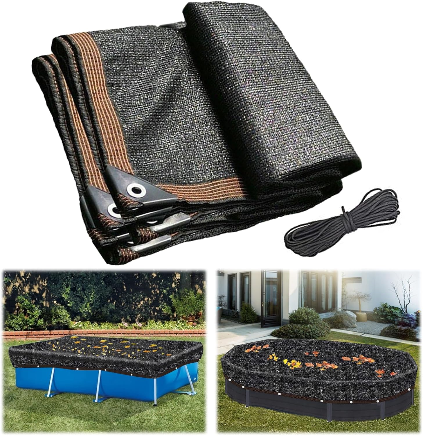 Cubierta ovalada de red para hojas de piscina, 15 x 30 pies, ovalada sobre el suelo, cubierta de red de hojas de malla fina para piscina, cubierta