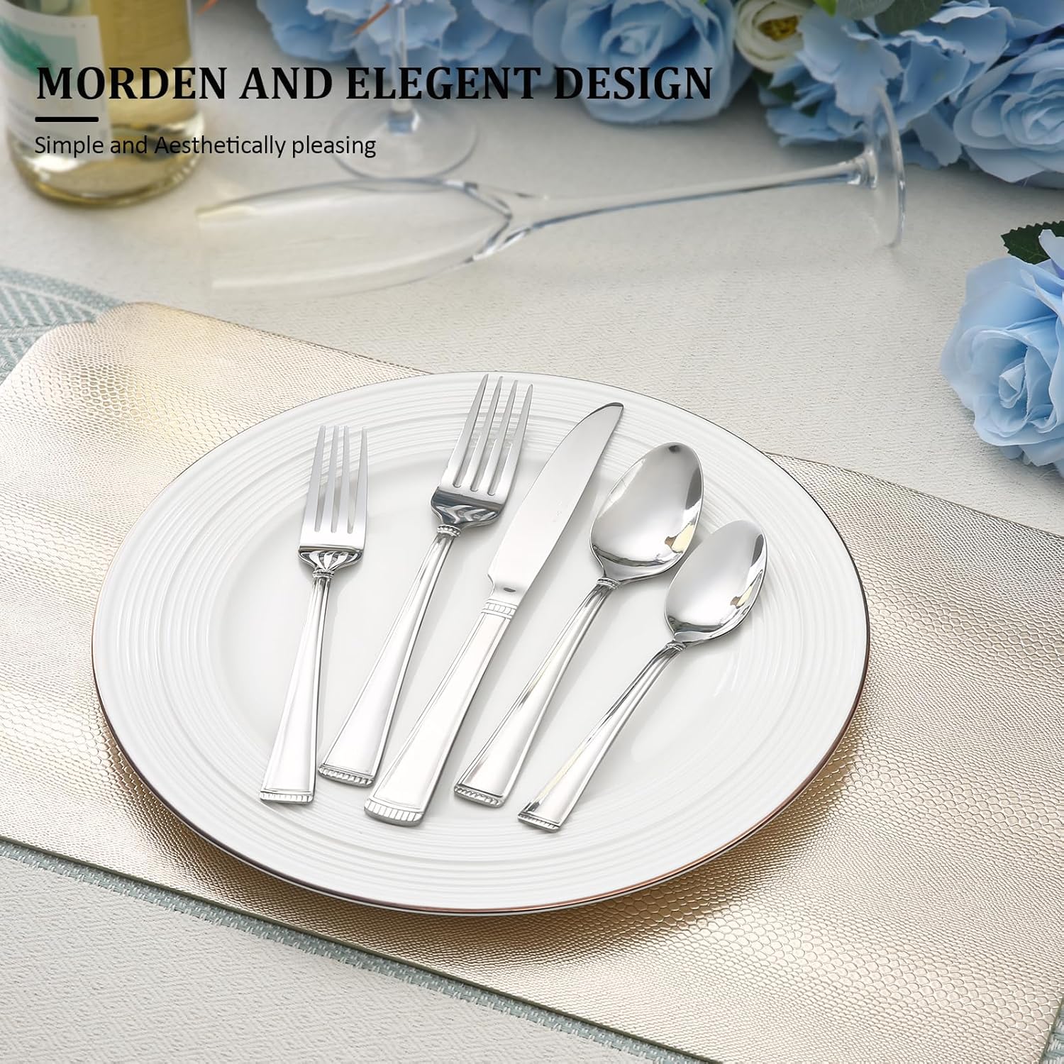 Lorena MAIT – Juego de cubiertos de acero inoxidable de 20 piezas (tenedor de cena, tenedor de ensalada, cuchillo, cuchara, cucharadita) en