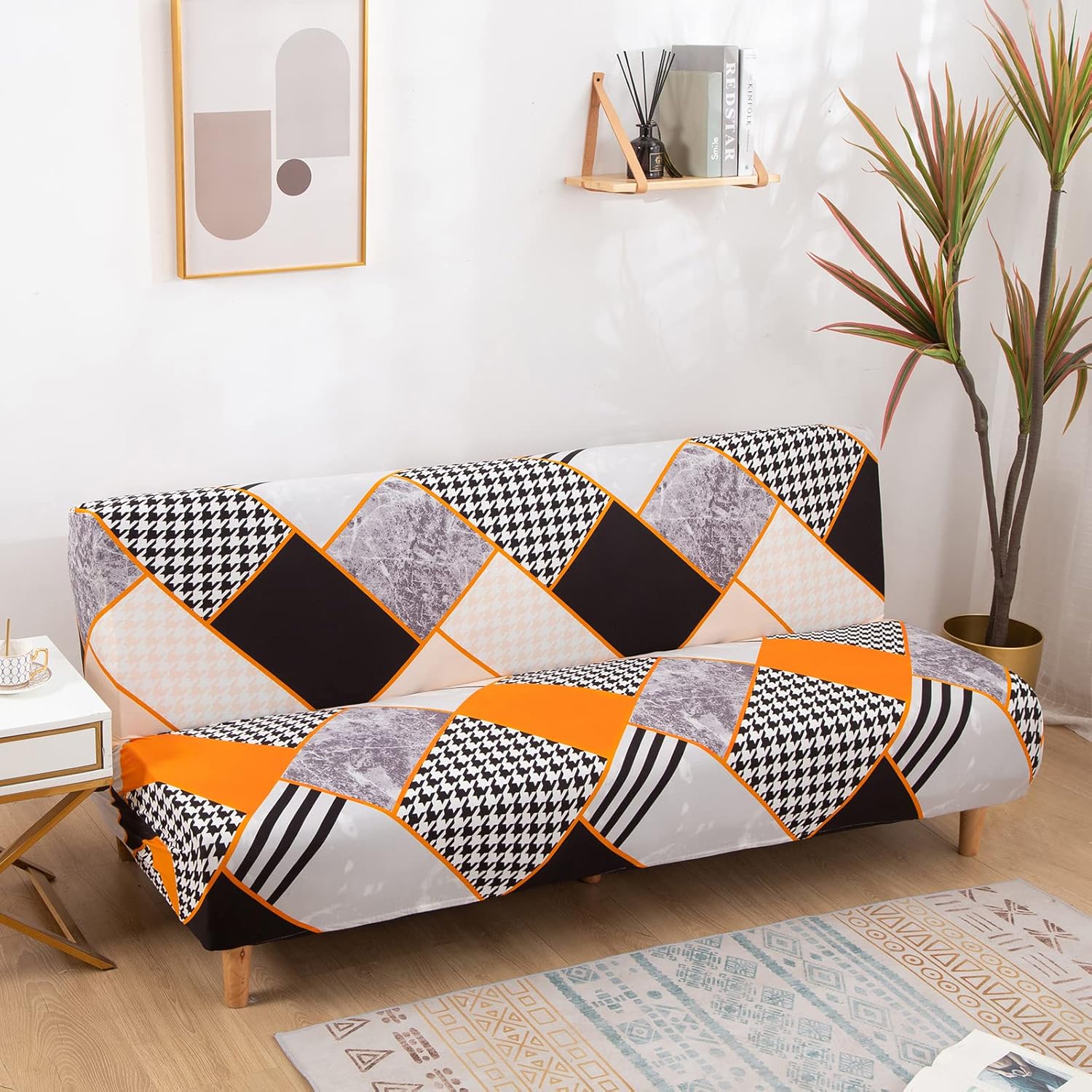 ele ELEOPTION Funda elástica para sofá cama sin brazos, fundas de cojín plegables para sofá, fundas de futón de tamaño completo, fundas protectoras