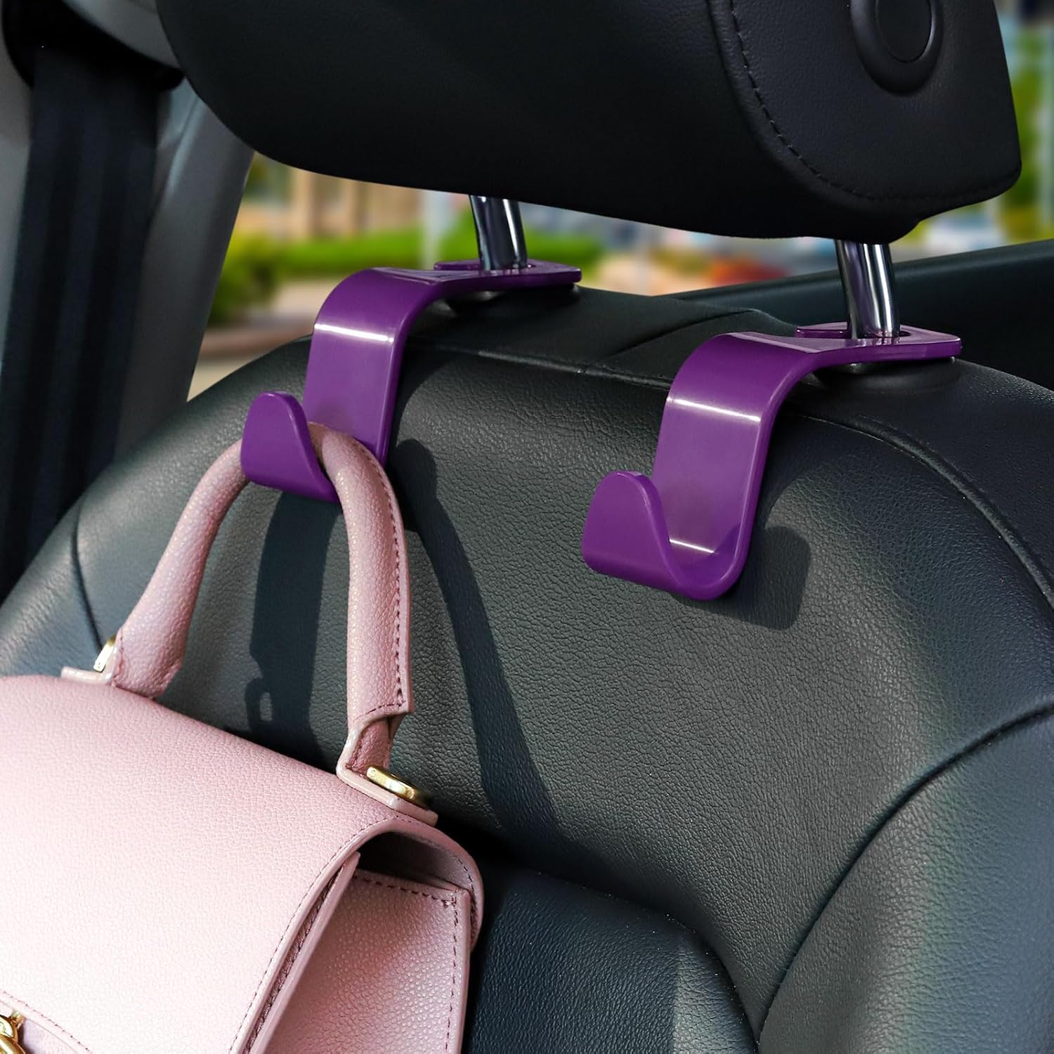 Soleebee Paquete de 4 ganchos universales para reposacabezas de automóvil, gancho para asiento trasero de automóvil, organizador de almacenamiento