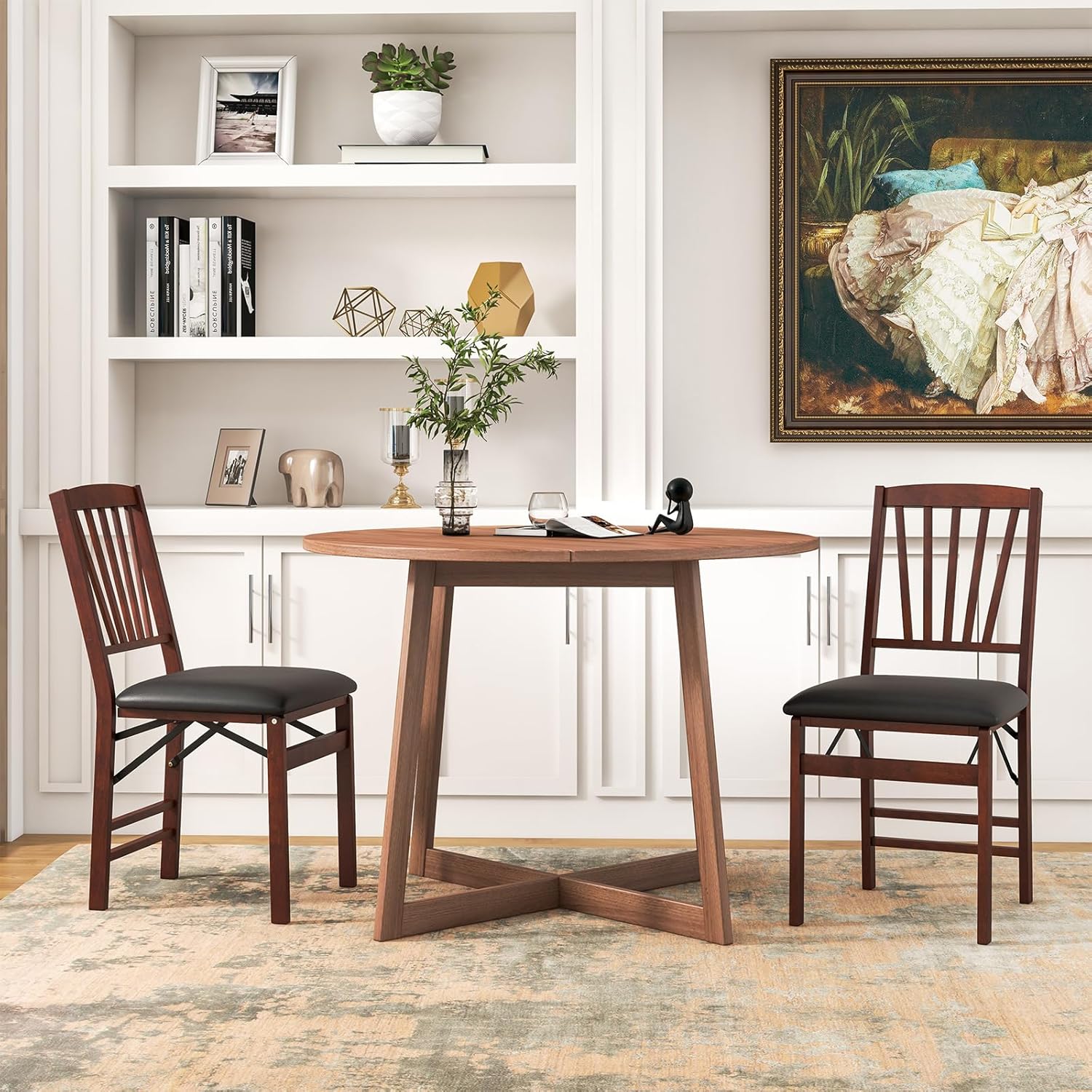 GOFLAME Juego de 4 sillas plegables de comedor, sillas plegables con asiento acolchado y respaldo alto, sillas de comedor de madera, paquete de 4