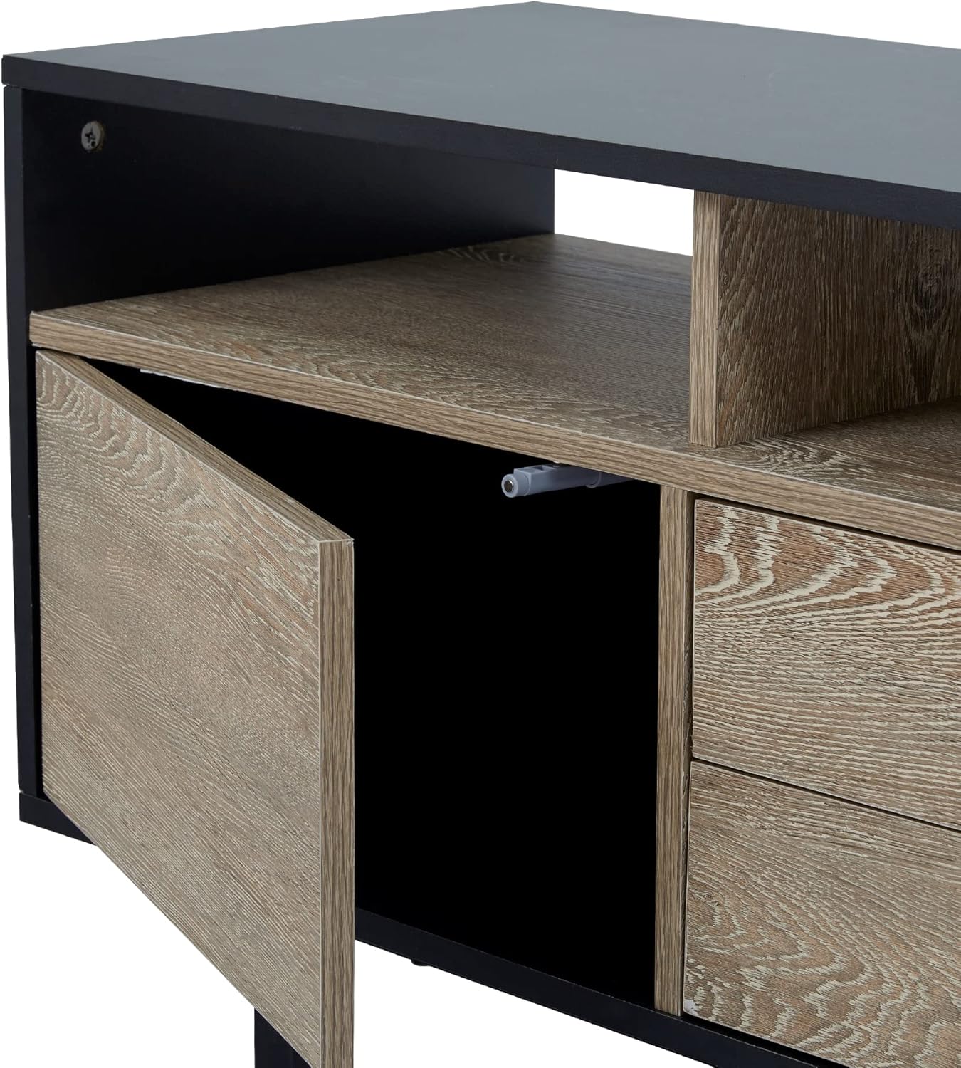 Teamson Home Bryson – Centro de entretenimiento de madera moderno de mediados de siglo con patas de metal, color negro y roble
