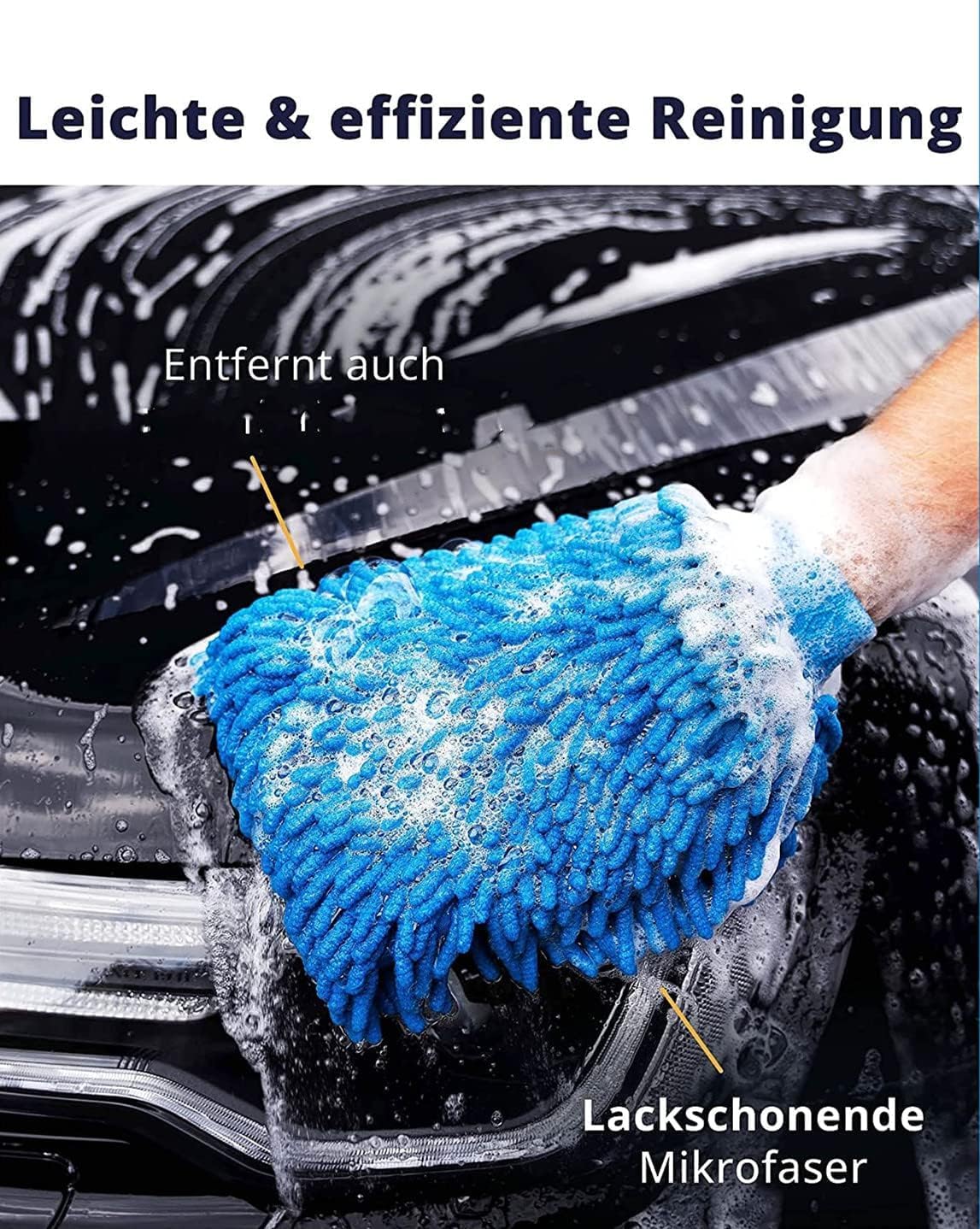 Manopla de lavado de coche azul marino de gran tamaño, guante de microfibra de chenilla de primera calidad, guante de limpieza de coche de chenilla