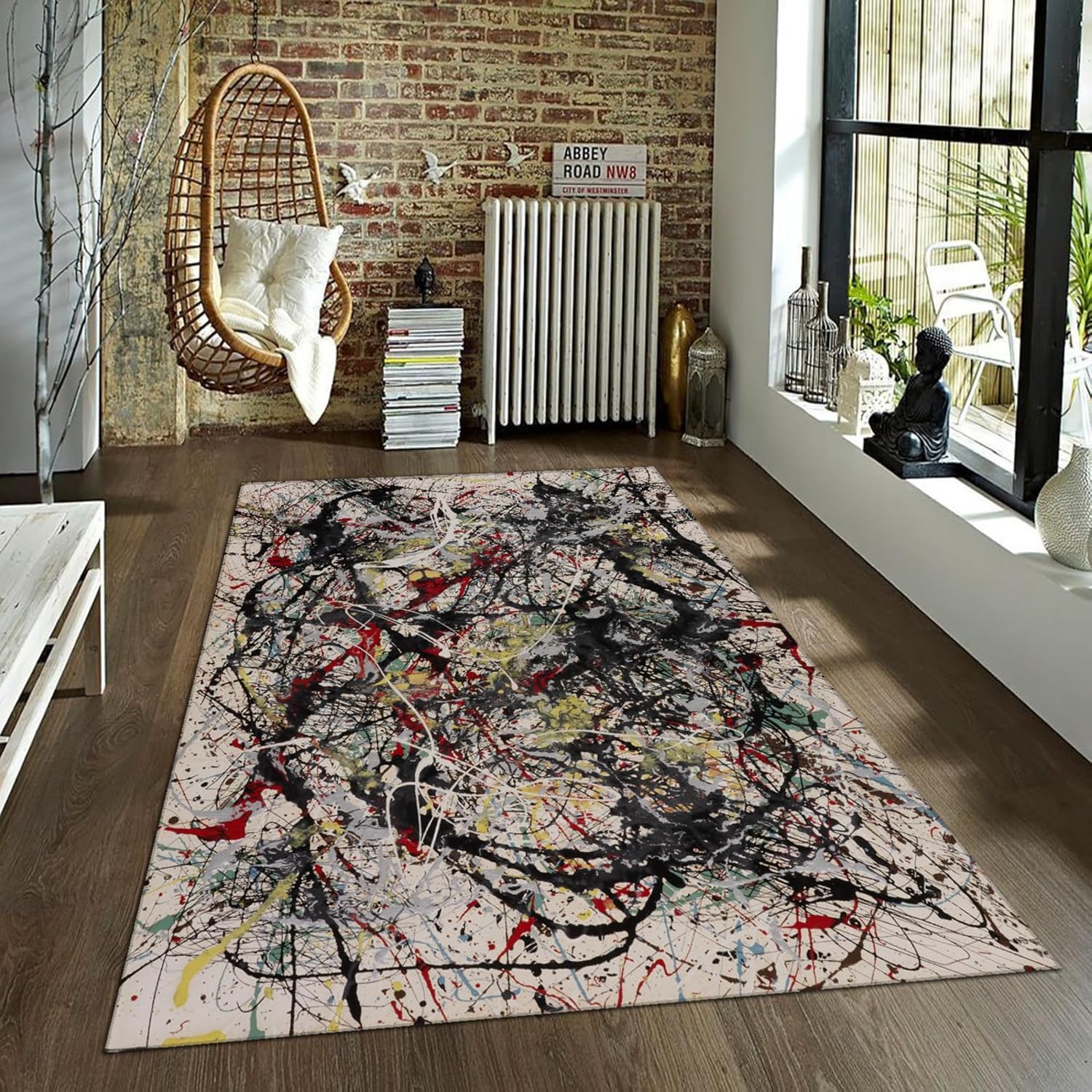 CIHCOHOME Jackson Pollock – Alfombra abstracta moderna para sala de estar, dormitorio, comedor, oficina en casa, con respaldo de goma, decoración de