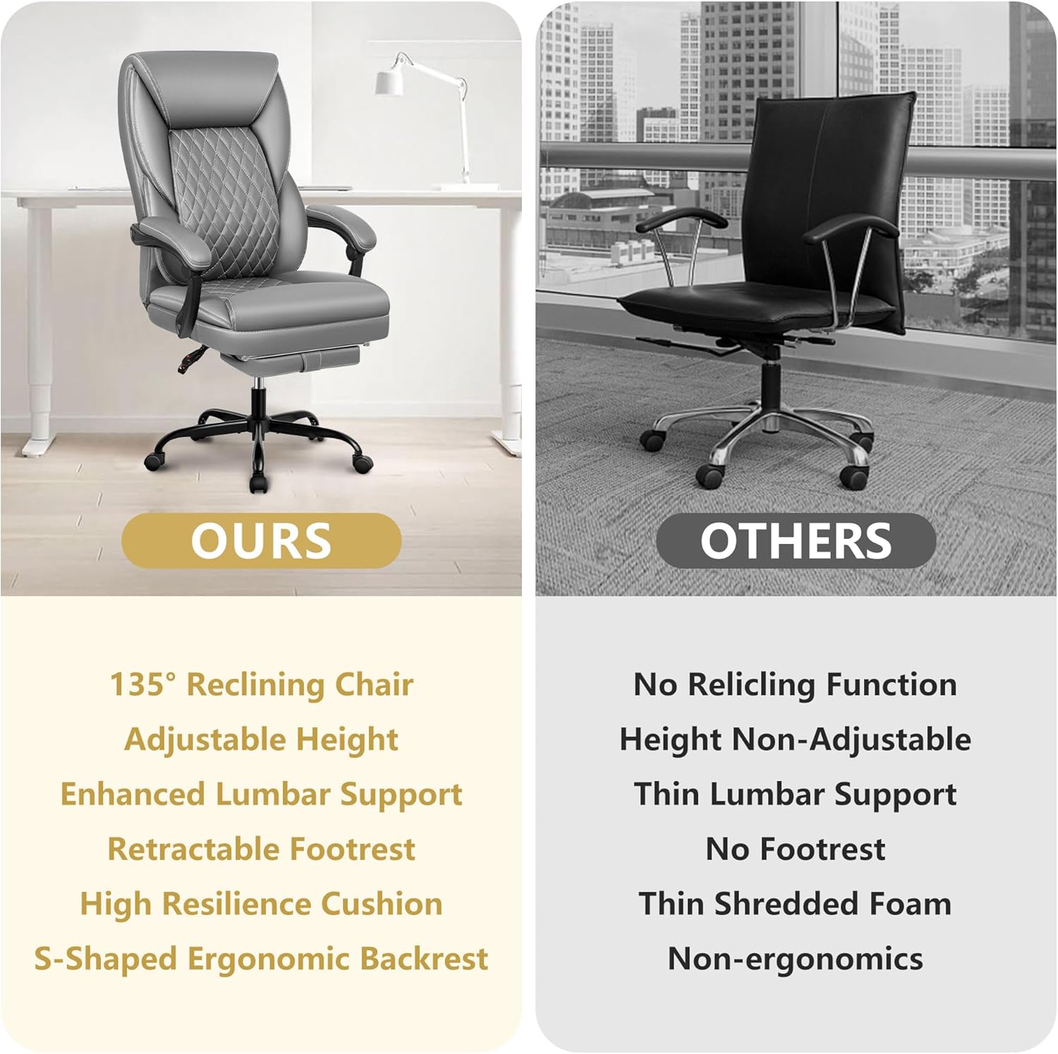BestEra Silla de oficina, silla de oficina grande y alta, silla de oficina ejecutiva con reposapiés, silla de oficina ergonómica, sillas de