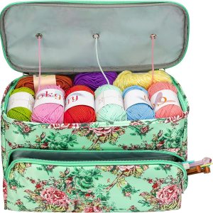 Looen – Bolsa para tejer de gran tamaño, organizador para guardar bolas de estambre e hilo con cierre de cremallera y bolsillo para agujas y Looen – Bolsa para tejer de gran tamaño, organizador para guardar bolas de estambre e hilo con cierre de cremallera y bolsillo para agujas y