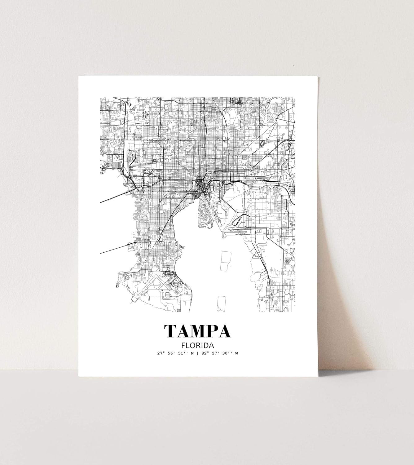 8X10 sin marco Tampa Florida Vista de la ciudad Resumen Camino Moderno Mapa Arte Impresión Póster de pared Oficina Decoración del Hogar Línea