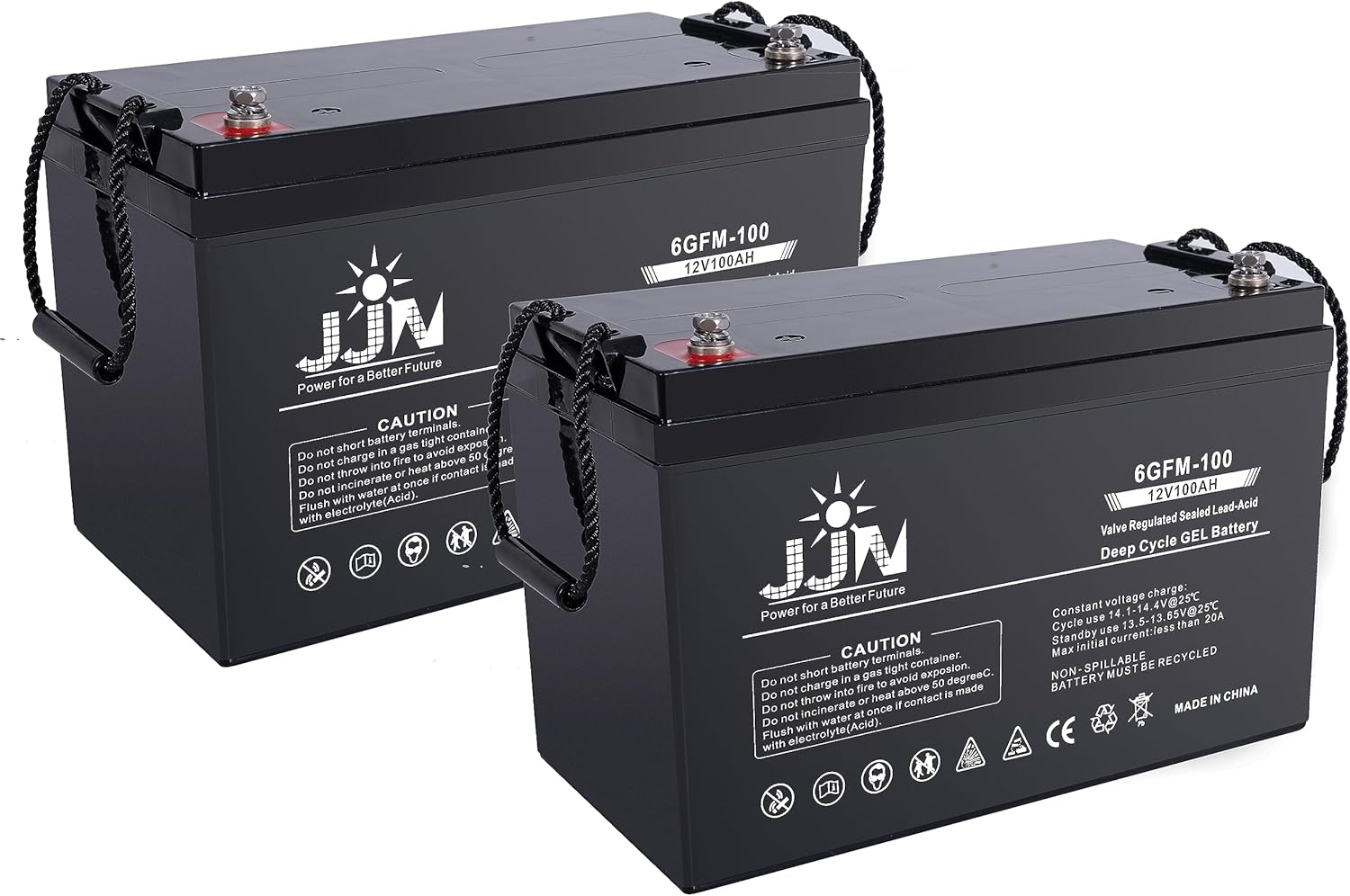 Batería de gel híbrida de ciclo profundo de 12 V 100 AH (paquete de 2) SLA VRLA Baterías automotrices de gel AGM recargables para viento solar, RV