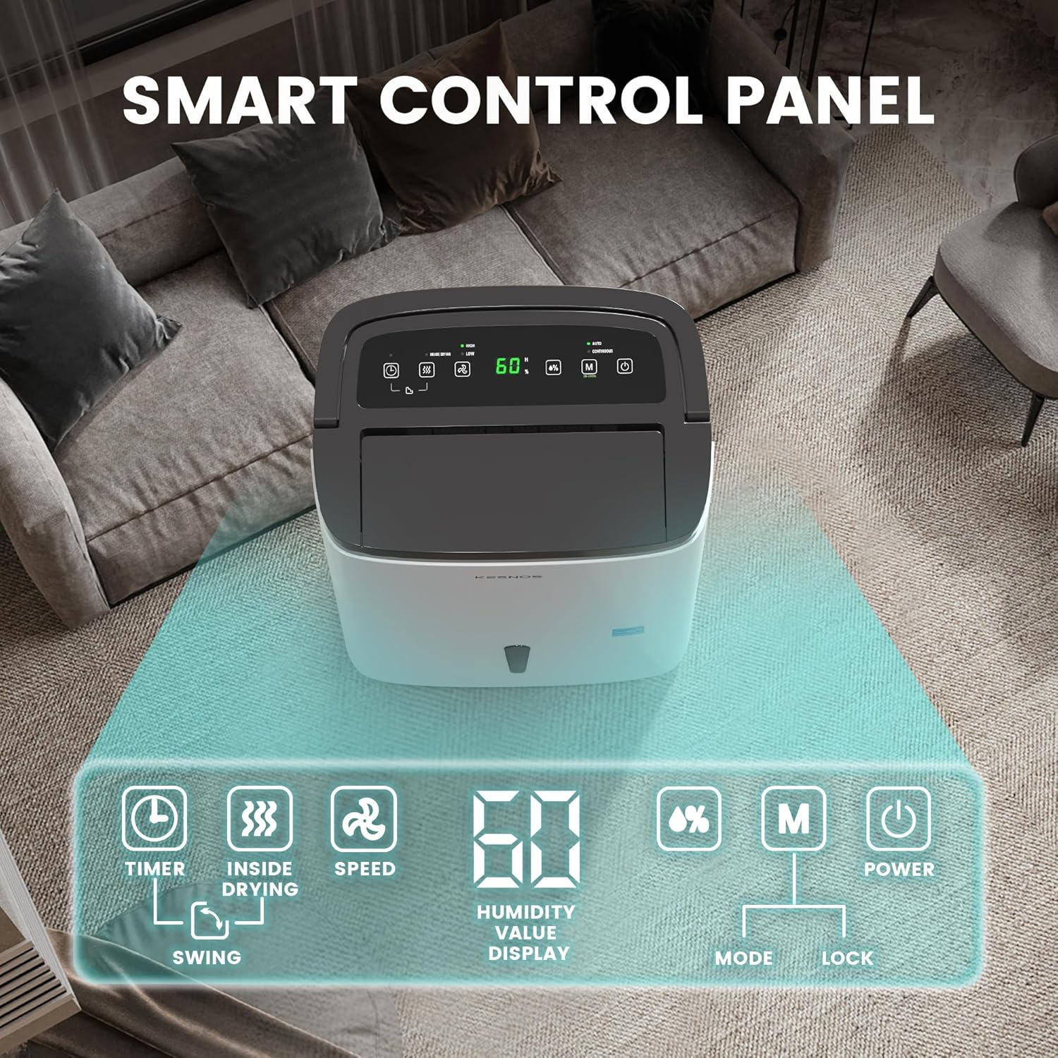 Kesnos Deshumidificador Energy Star de 80 pintas para espacio de hasta 5,000 pies cuadrados – Deshumidificador con manguera de drenaje, secado