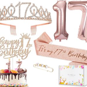 8 decoraciones de cumpleaños número 17 para niñas, incluye adorno para pastel de cumpleaños de 17 años, banda de reina de cumpleaños con alfiler de 8 decoraciones de cumpleaños número 17 para niñas, incluye adorno para pastel de cumpleaños de 17 años, banda de reina de cumpleaños con alfiler de