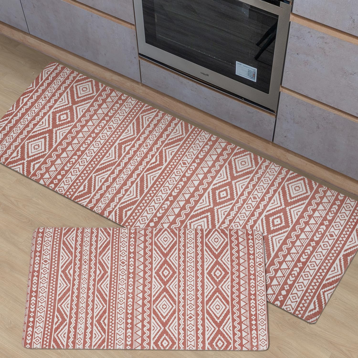 FRESHMINT Juego de 2 tapetes de cocina antifatiga para piso, impermeables y antideslizantes, estilo bohemio, tapete de cocina acolchado para estar