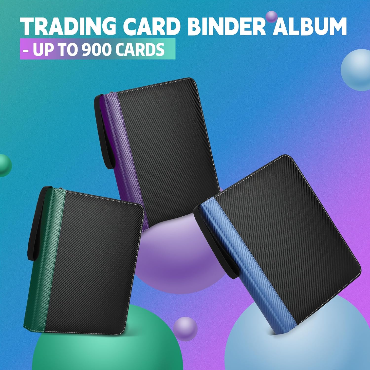 9 Pockets Trading Card Binder with Sleeves Card Organizer, 900 Double Sided Pocket PU Card Collection Binder, Baseball Binder,for Sports Card, MTG,