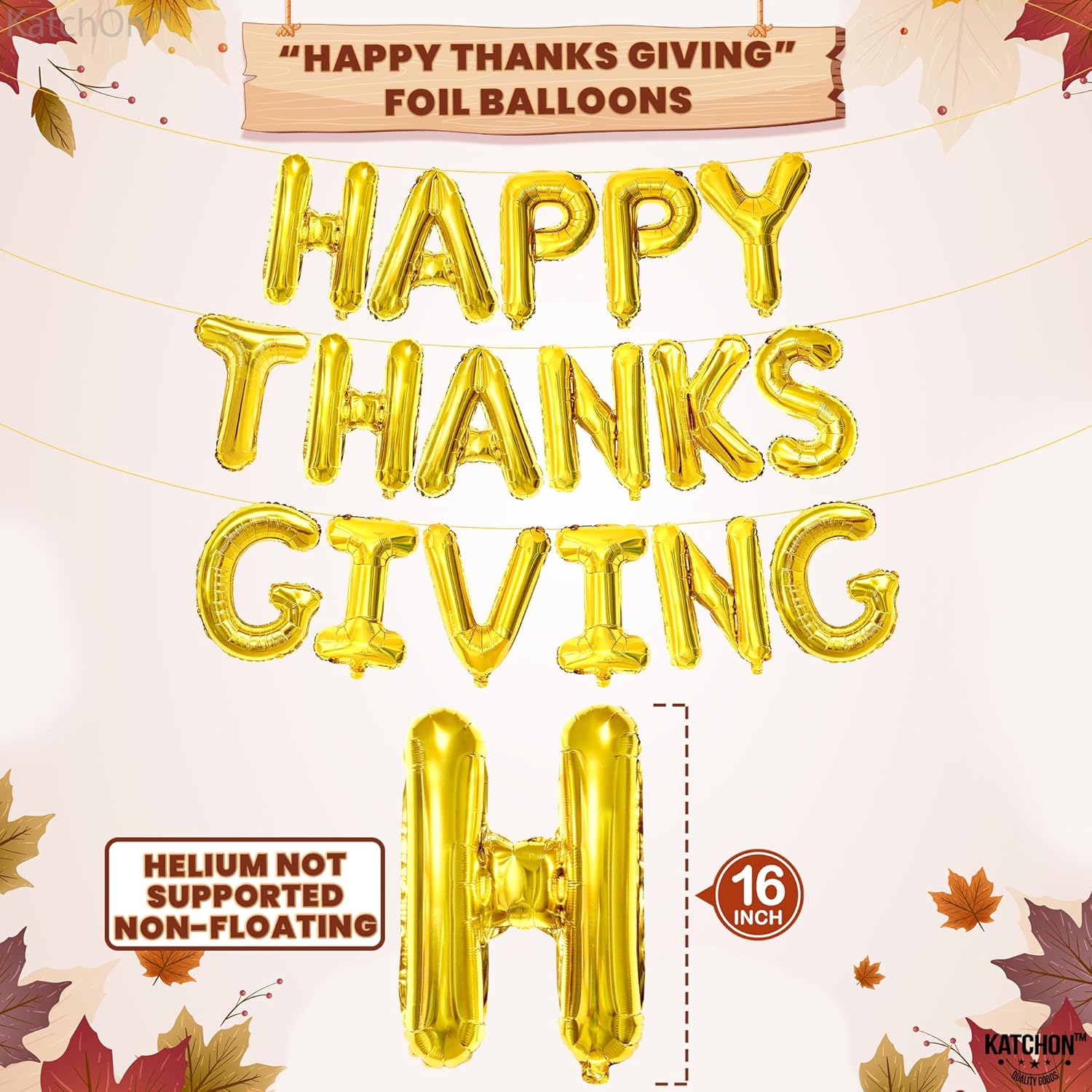 KatchOn, Juego de pancartas de globos con texto en inglés Happy Thanksgiving, tamaño grande de 16 pulgadas, paquete de 3, globos de pavo y calabaza,