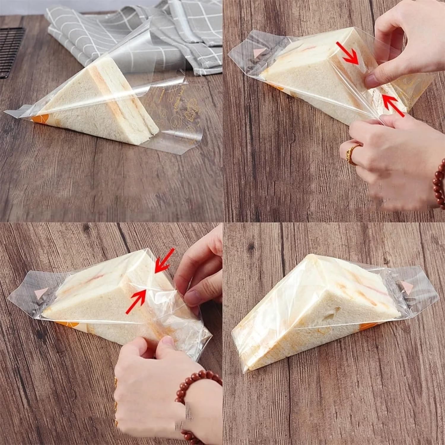 200 envoltorios de plástico para sándwiches, contenedores desechables transparentes para sándwich, caja de cuña, embalaje triangular para panadería,