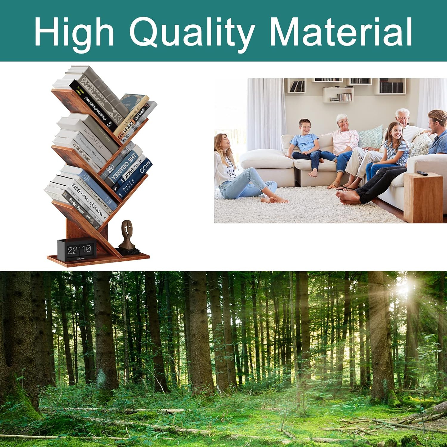ZRWD Estantería de árbol de 5 niveles, organizador de almacenamiento de libros, estante de almacenamiento de madera para oficina, hogar, escuela,