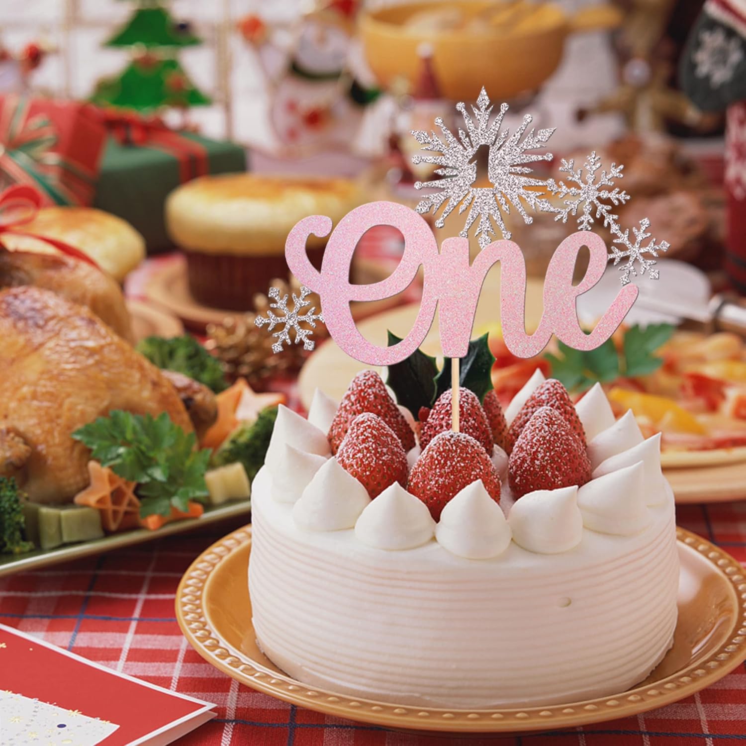 1 pieza de decoración de pastel de copo de nieve con purpurina temática de congelado de invierno para primer cumpleaños, copo de nieve, una