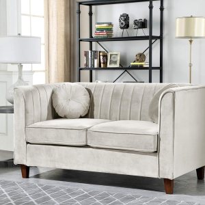 US Pride Furniture Sofá biplaza Chesterfield de terciopelo de 55 pulgadas con respaldo de canal vertical y patas de madera cónicas, sofá de 2 plazas US Pride Furniture Sofá biplaza Chesterfield de terciopelo de 55 pulgadas con respaldo de canal vertical y patas de madera cónicas, sofá de 2 plazas