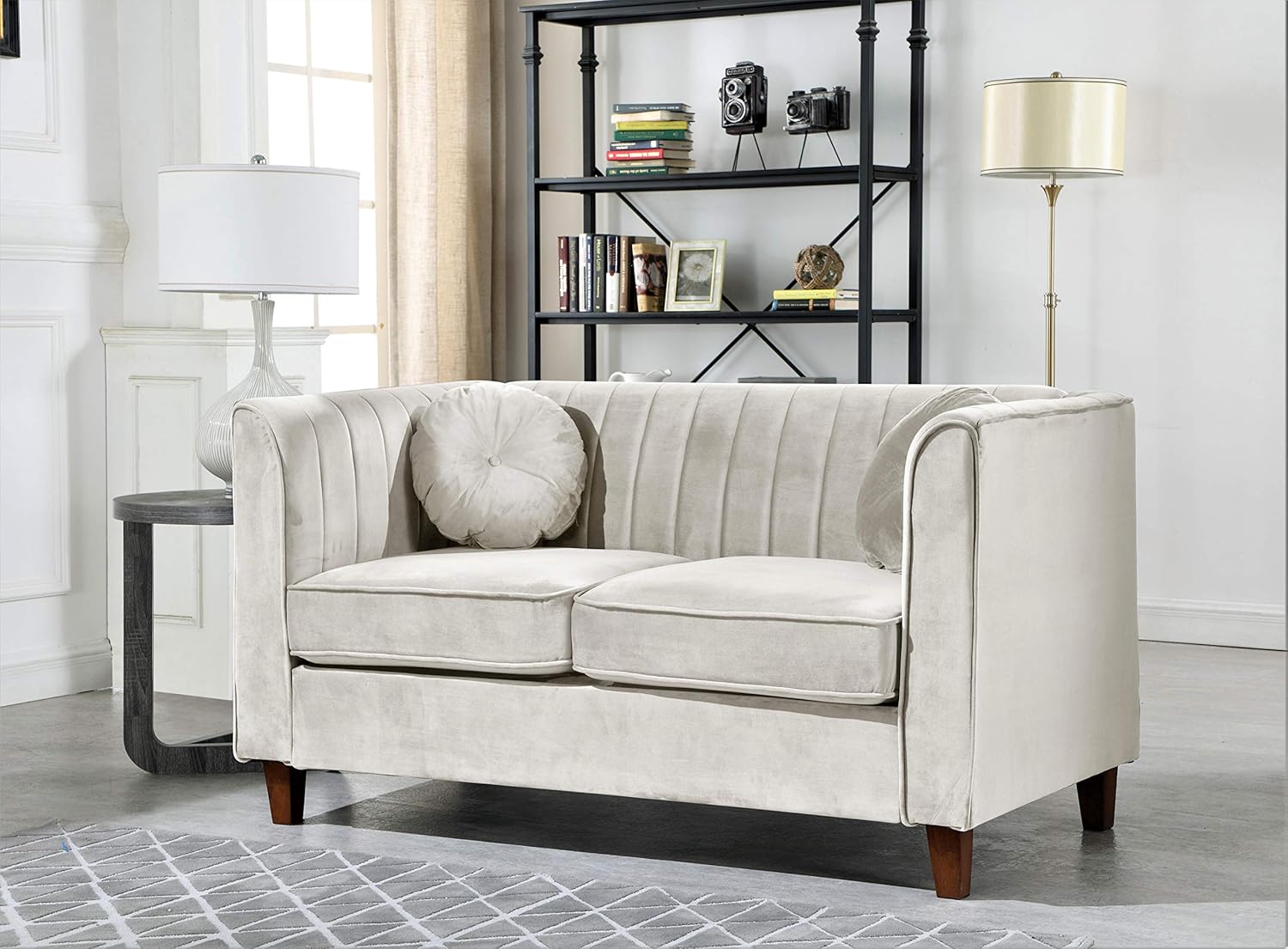 US Pride Furniture Sofá biplaza Chesterfield de terciopelo de 55 pulgadas con respaldo de canal vertical y patas de madera cónicas, sofá de 2 plazas