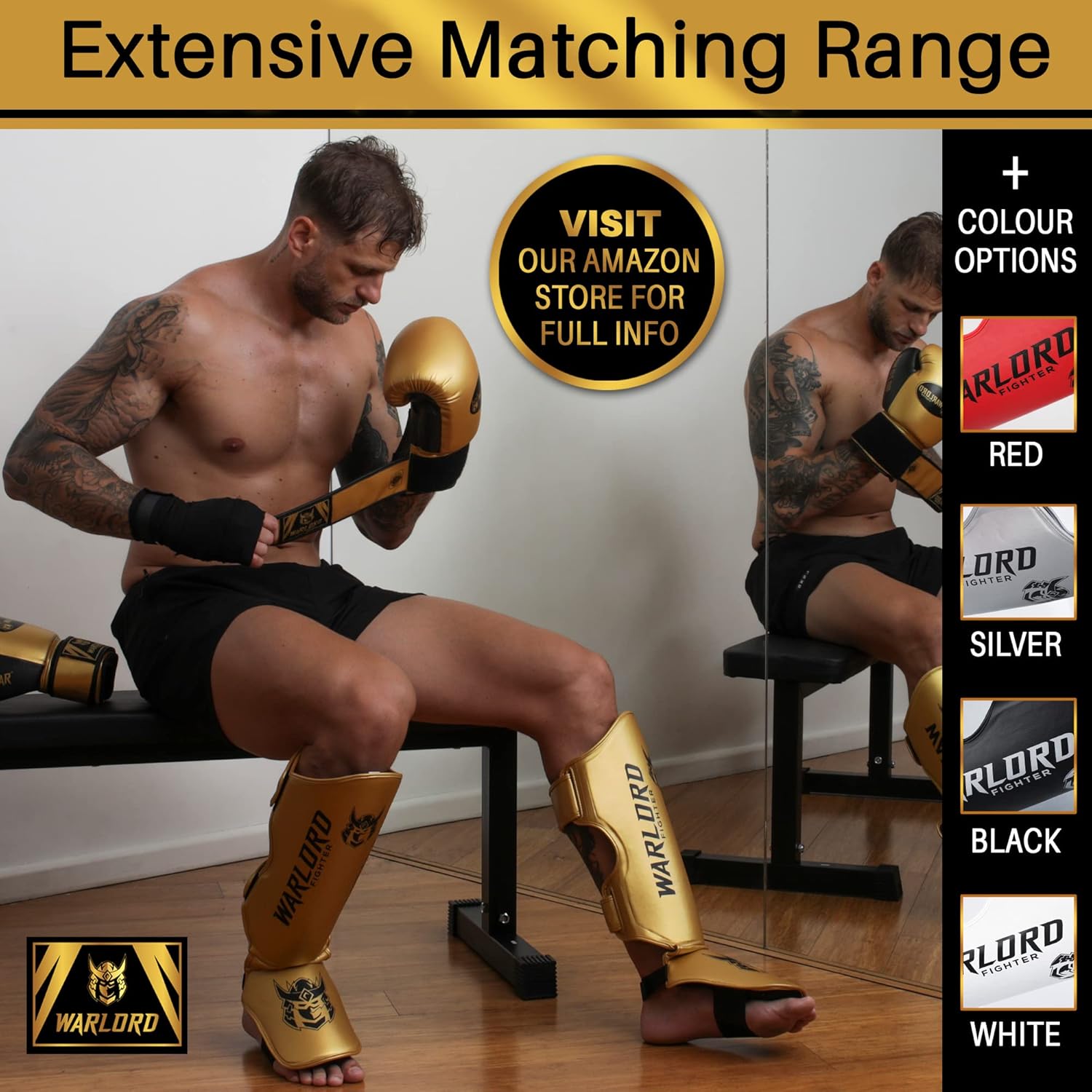 WARLORD Espinilleras Pro Muay Thai para hombre, equipo de MMA, espinilleras de kickboxing, equipo de entrenamiento de MMA, almohadillas de Muay