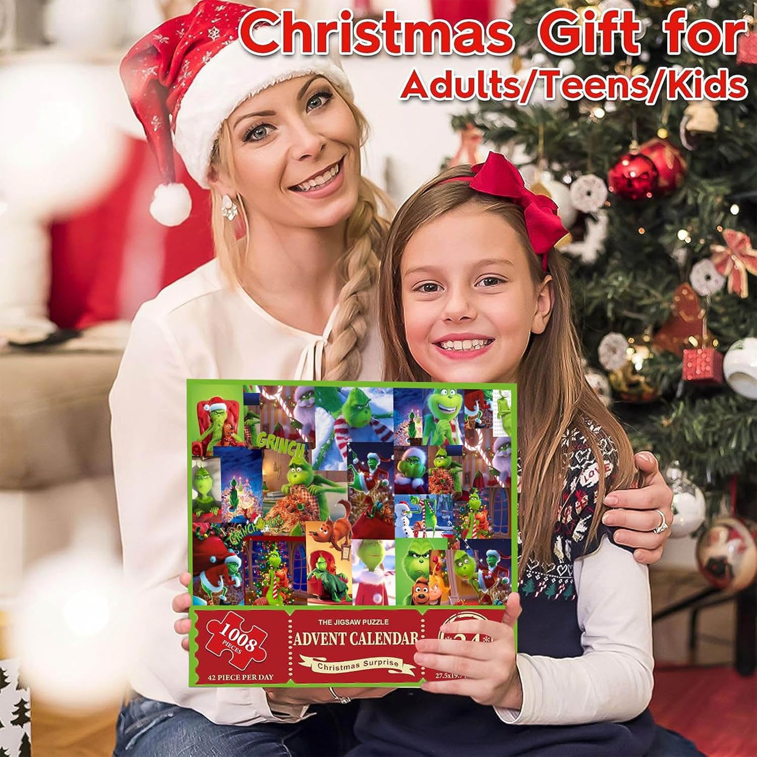 Rompecabezas de calendario de Adviento 2023-1008 piezas para adultos y niños, calendario de cuenta regresiva de Santas Grinchmas de 24 días,