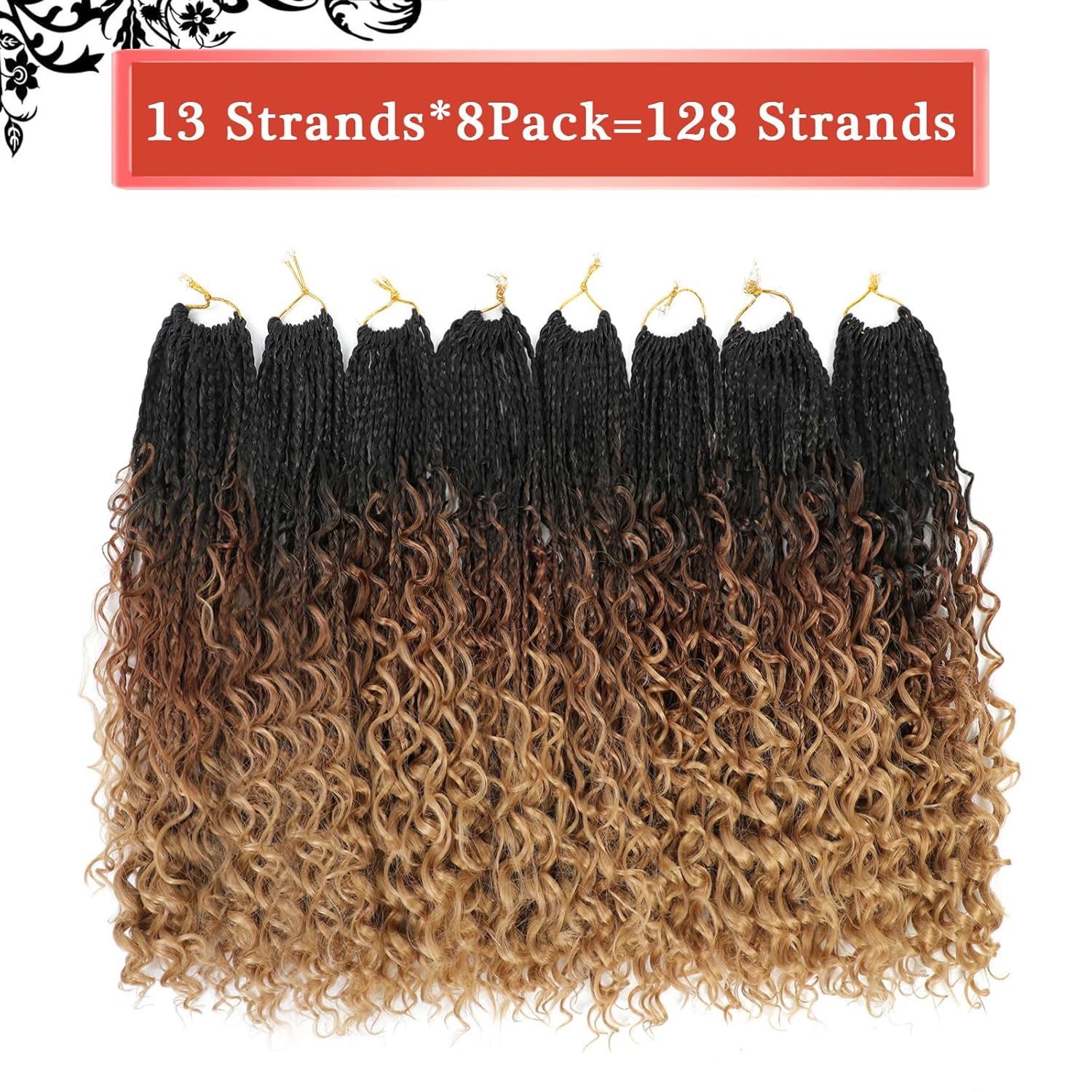Liang Dian 8 paquetes de trenzas de cabello de ganchillo con extremos rizados de 18 pulgadas, trenzas de caja diosa de cabello bohemio de ganchillo
