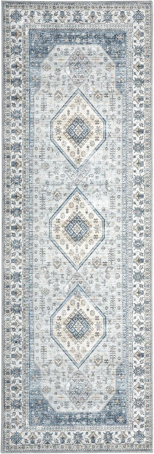 Alfombra de pasillo larga de 2 x 6 pies, estilo vintage, resistente a las manchas, antideslizante, para dormitorio, sala de estar, pasillo,