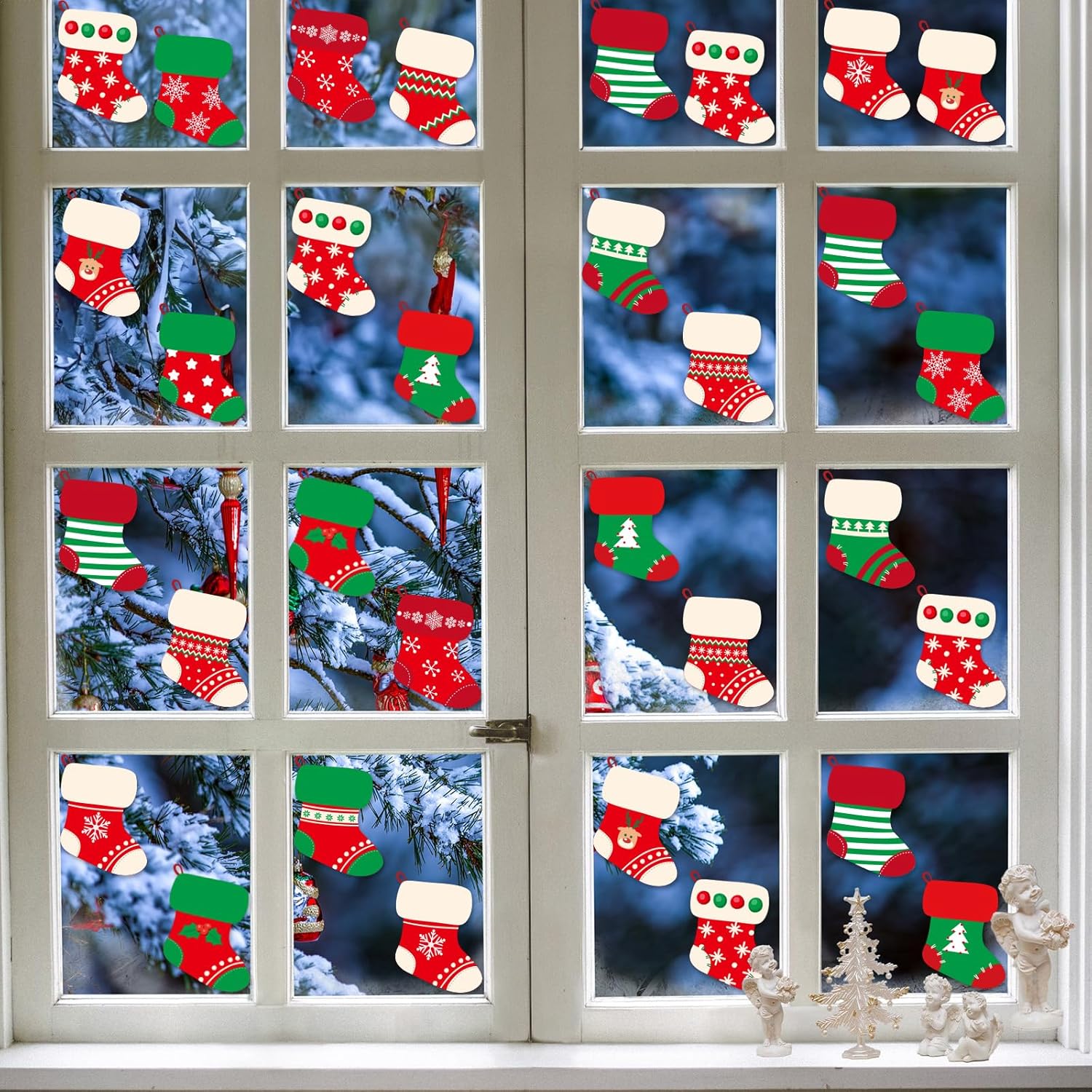 Medias de Navidad para ventana, calcomanías de Feliz Navidad, medias de vacaciones, calcomanías de ventana extraíbles para decoración de ventana