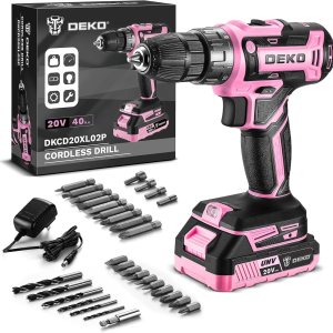 Taladro eléctrico inalámbrico DEKO PRO – Taladro inalámbrico rosa de 20 V, herramienta para mujeres, taladros inalámbricos con batería y cargador, Taladro eléctrico inalámbrico DEKO PRO – Taladro inalámbrico rosa de 20 V, herramienta para mujeres, taladros inalámbricos con batería y cargador,
