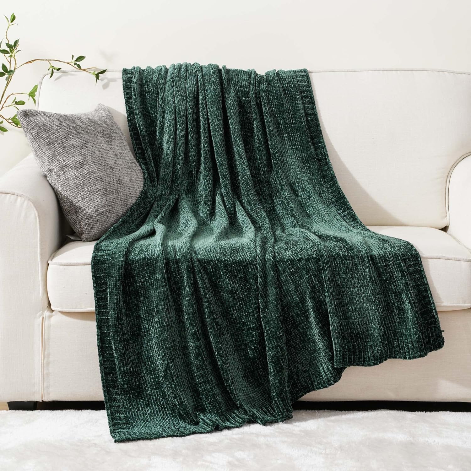 BATTILO HOME Manta de punto de felpilla para decoración del hogar, color verde navideño, para sofá, manta súper suave, 51 x 67 pulgadas
