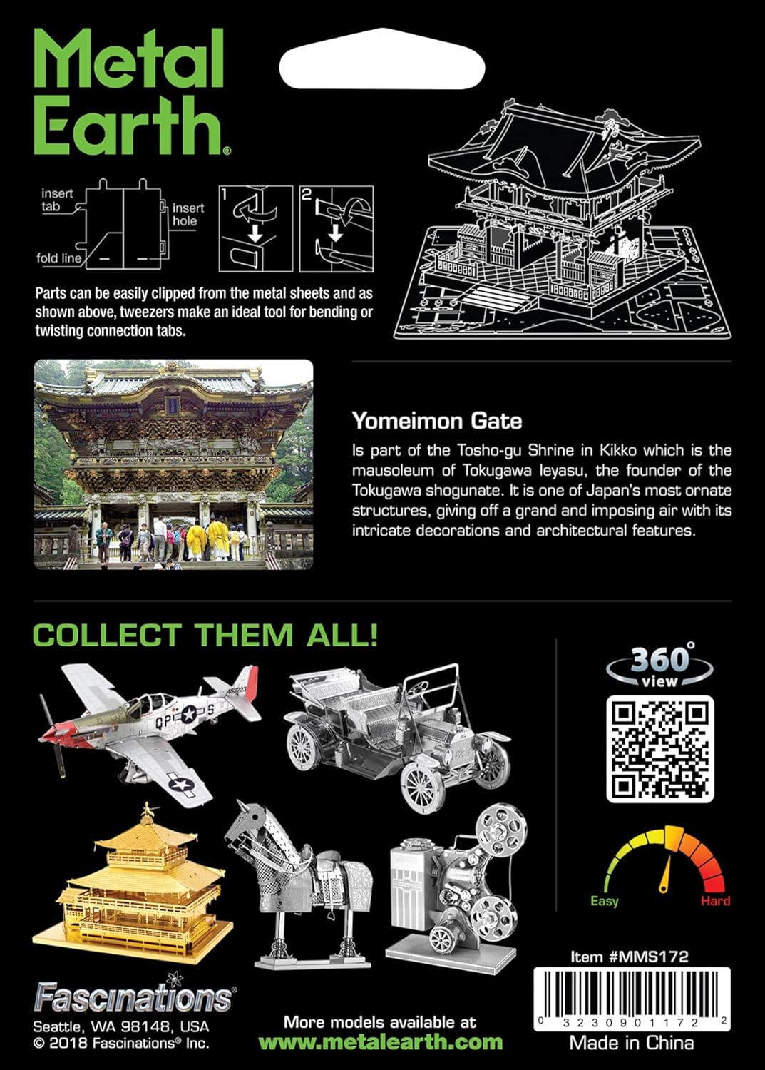 Metal Earth Fascinations Yomeimon Gate Kit de modelo de metal 3D con pinzas