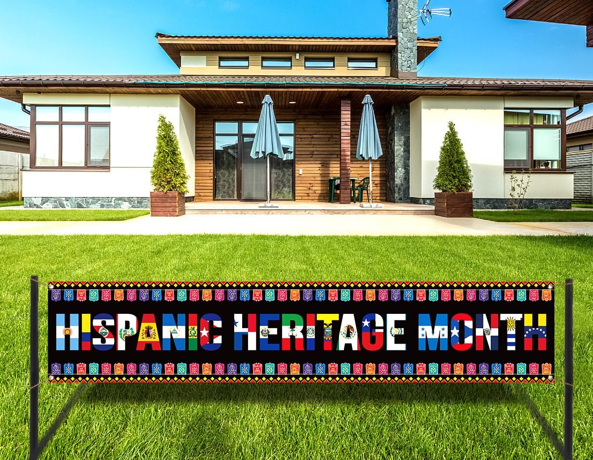 Banner de valla del mes de la herencia hispana, 21 países de habla española, cultura, fiesta, fotomatón, telón de fondo, decoración al aire libre