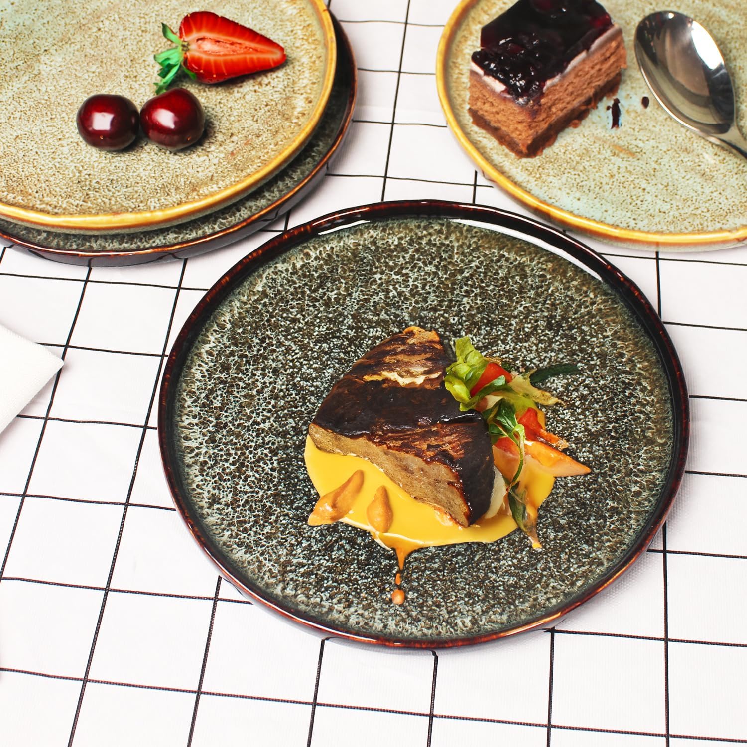 jinsongdafa Juego de 4 platos llanos de porcelana para aperitivos, platos principales para carne, pan, risotto, pasta, ensalada, aptos para
