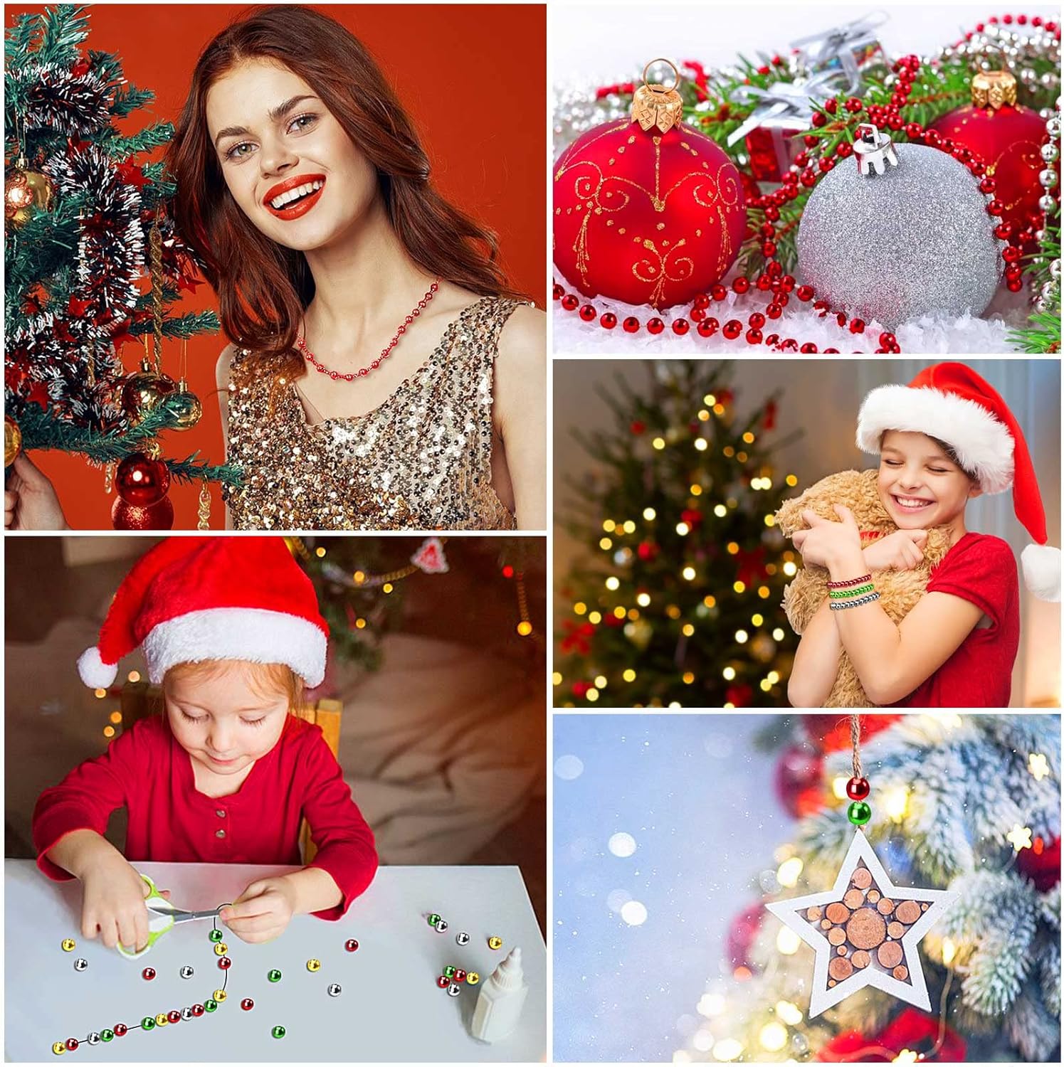 UPINS 1500 cuentas de Navidad para hacer joyas, pulseras de 0.236 pulgadas, redondas, pequeñas cuentas espaciadoras, cuentas para manualidades,
