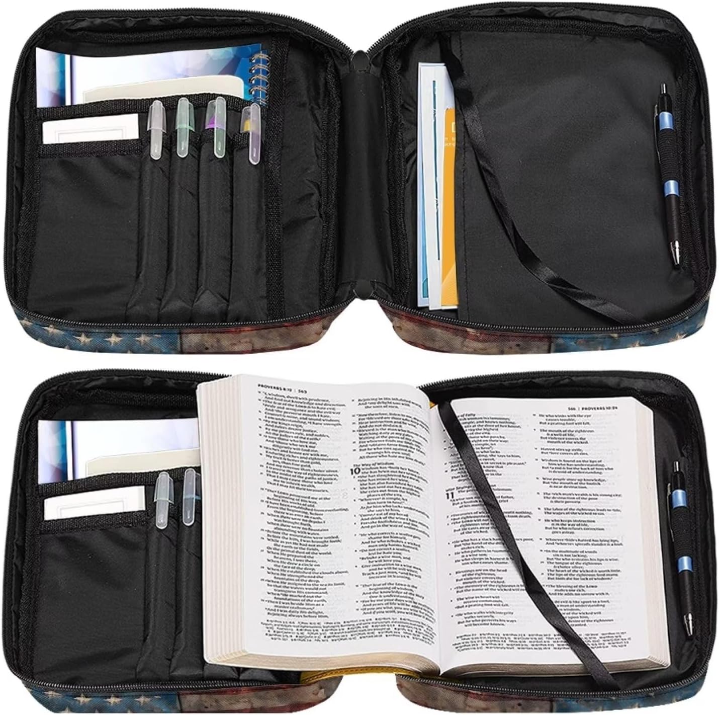 Suobstales Fundas para la Biblia para mujereshombres, fundas para la Biblia, organizador de libros, bolsa de estudio con asa y cremallera, Bandera