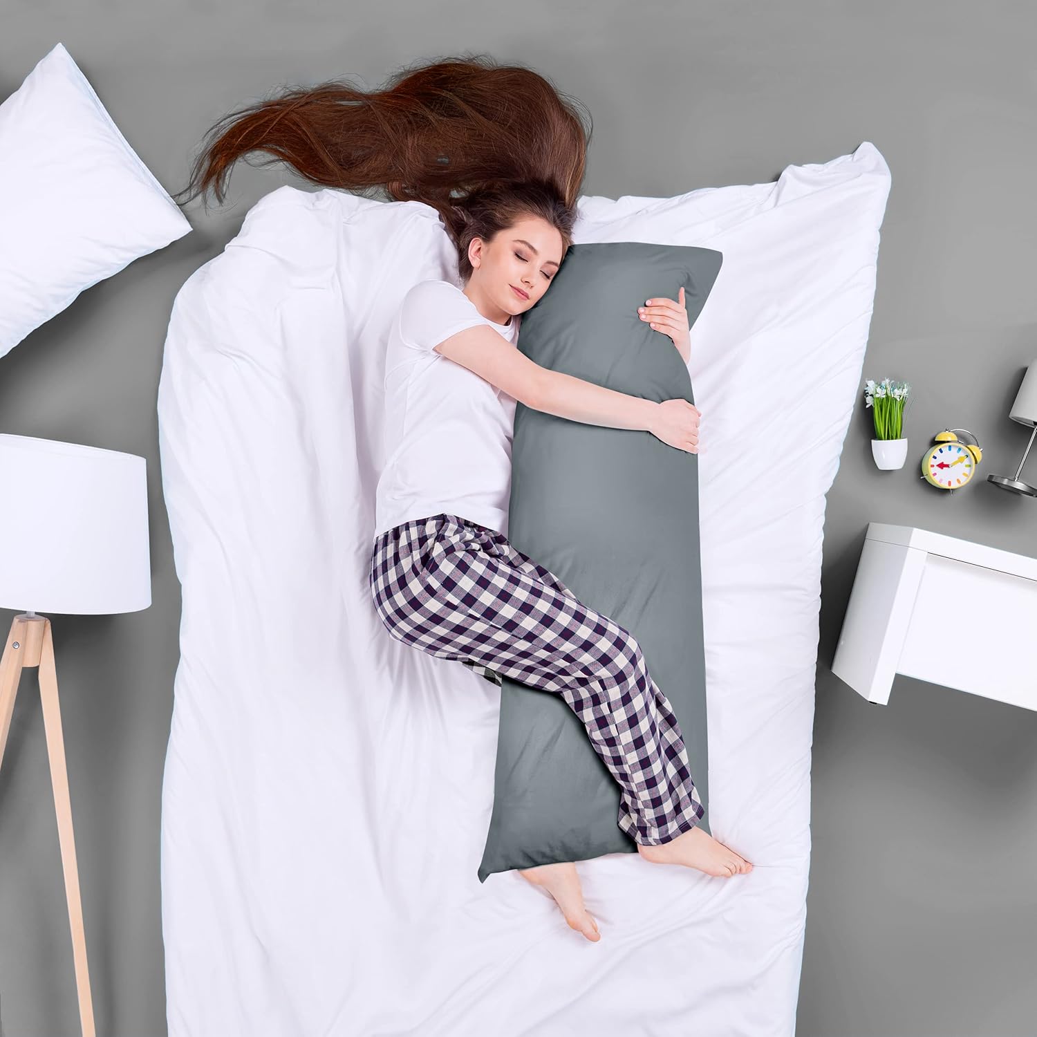 Utopia Bedding Almohada de cuerpo completo para adultos (gris, 20 x 54 pulgadas), almohada larga para dormir, relleno de almohada grande para dormir