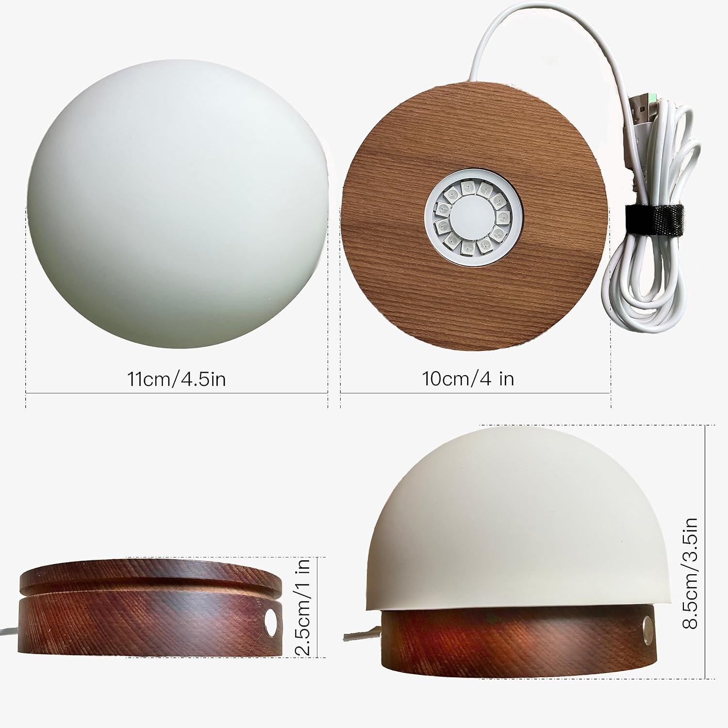 Lámpara de noche LED con base de madera con puerto de carga USB, lámpara de noche, lámpara de mesa regulable con control táctil, 3 modos, para