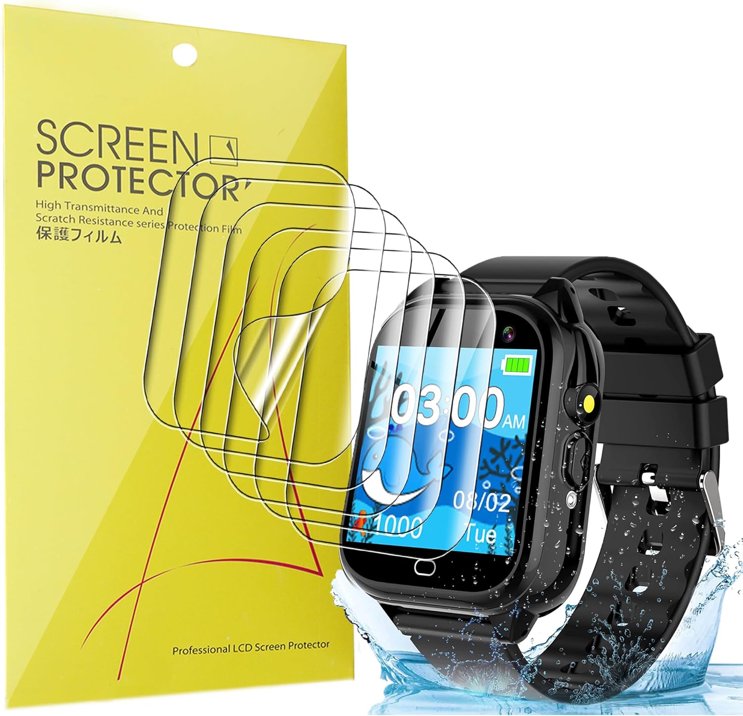 Protector de pantalla de reloj inteligente para niños, compatible con Phyulls Kids D05, película transparente de TPU de cobertura completa,