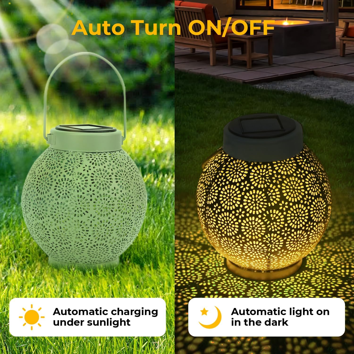CINOTON Linterna solar colgante al aire libre IP54 impermeable luz decorativa de Navidad, linterna colgante de metal exterior para césped, mesa,