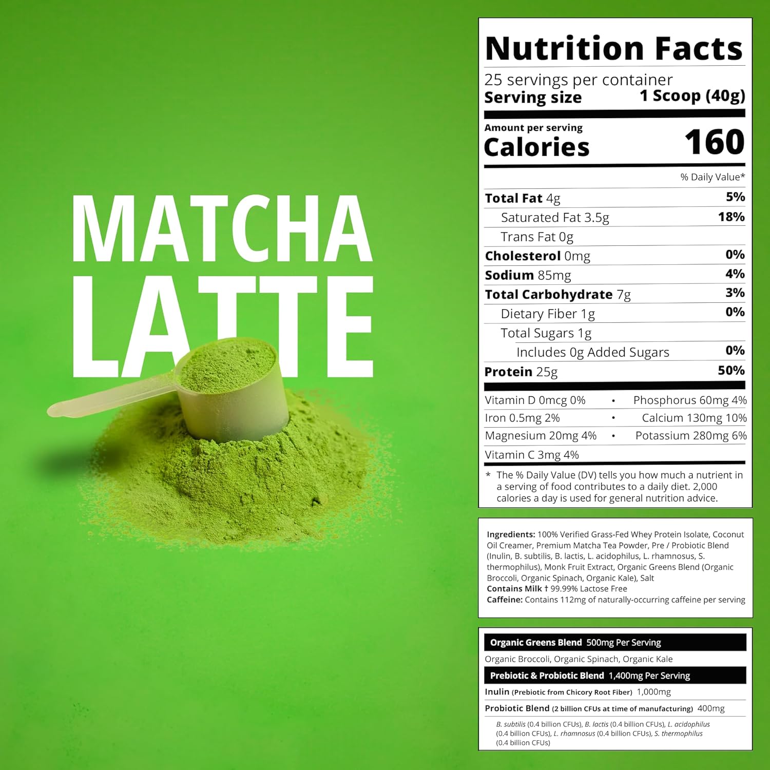 Boba Tea Protein Matcha Latte  25g Grass-Fed Whey Protein Isolate Powder  Gluten-Free & Soy-Free Bubble Tea Protein Drink  Real Ingredients &