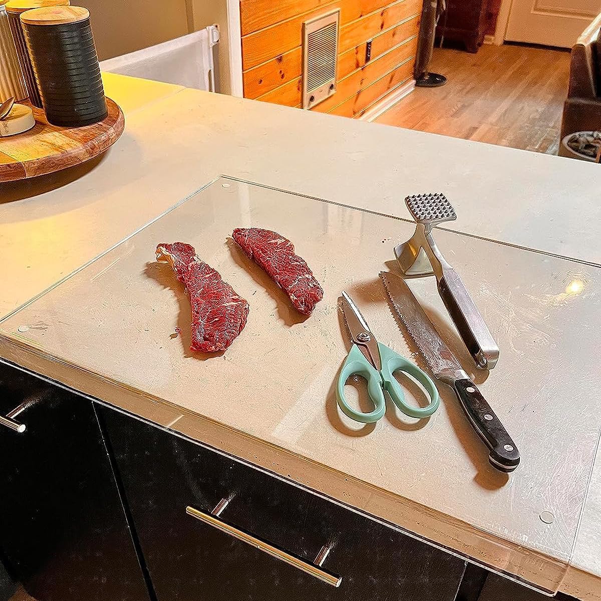 2 tablas de cortar acrílicas con borde de mostrador para encimera de cocina, tabla de cortar antideslizante transparente con borde de labio para