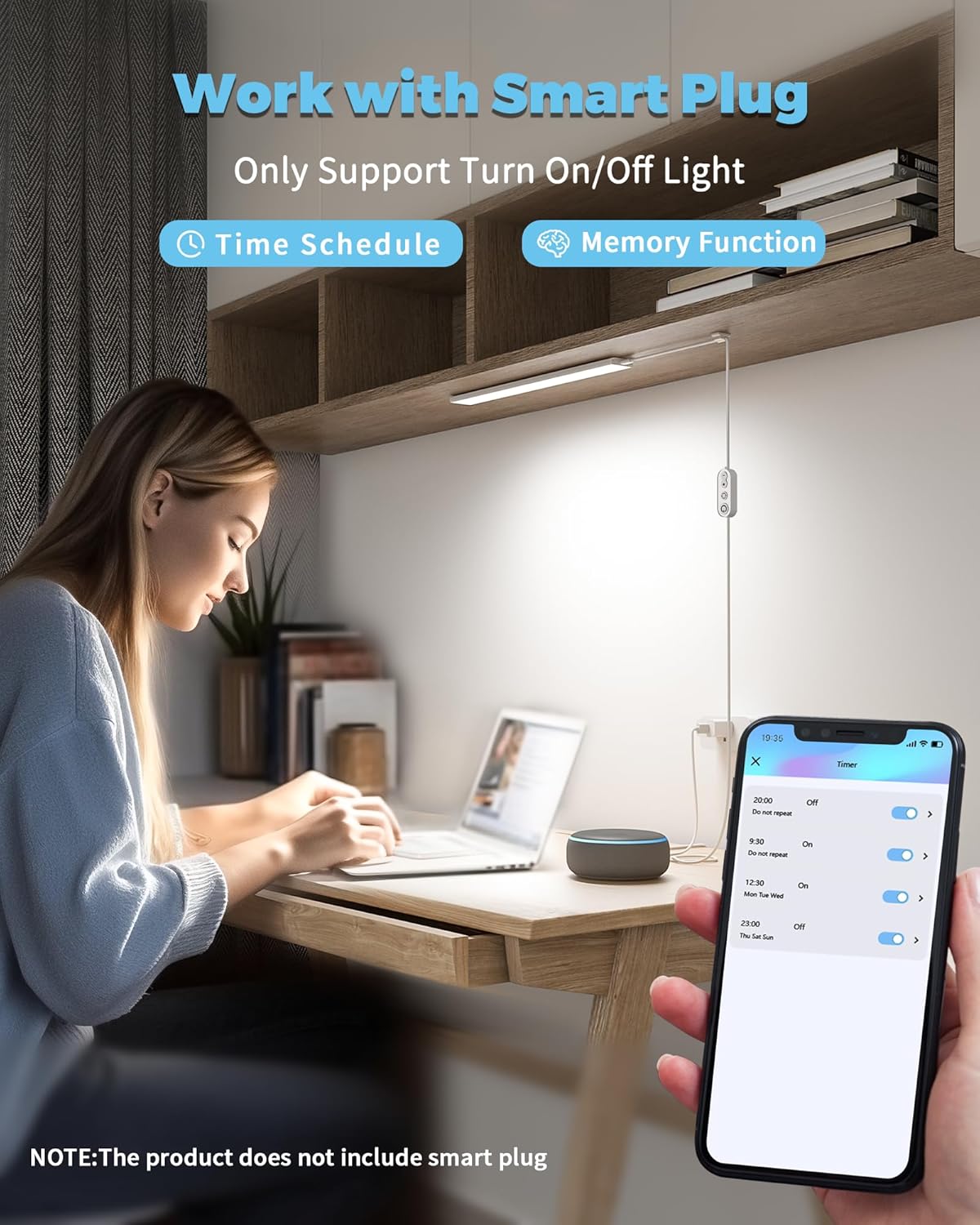 ASOKO Luz de escritorio enchufable, luces LED de banco de trabajo de 16 pulgadas con súper brillo de 700 lúmenes y función de memoria inteligente, 3