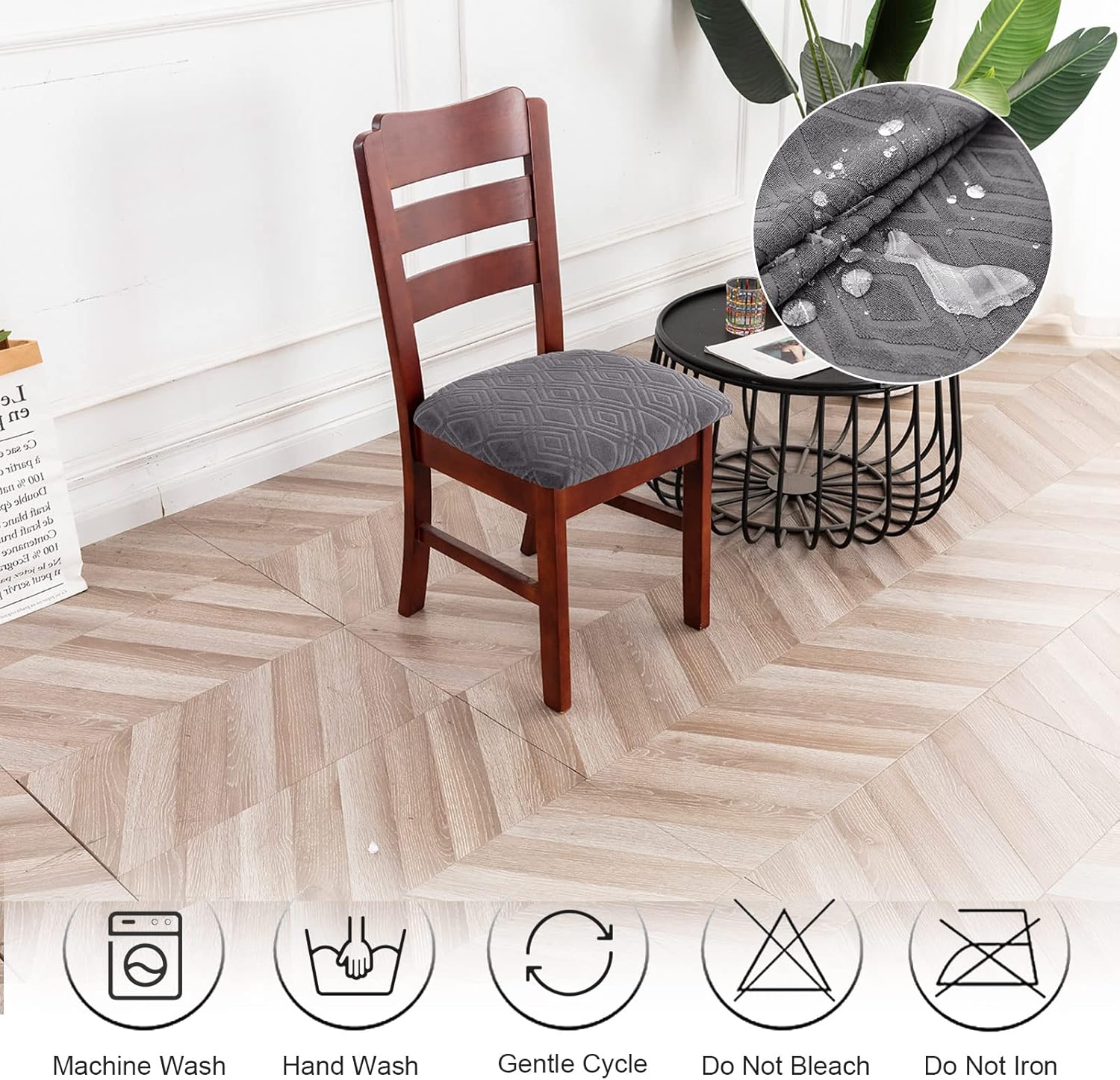 Genina Juego de 4 fundas de asiento impermeables para sillas de comedor, fundas protectoras elásticas para silla de comedor, para cocina, hotel (4,