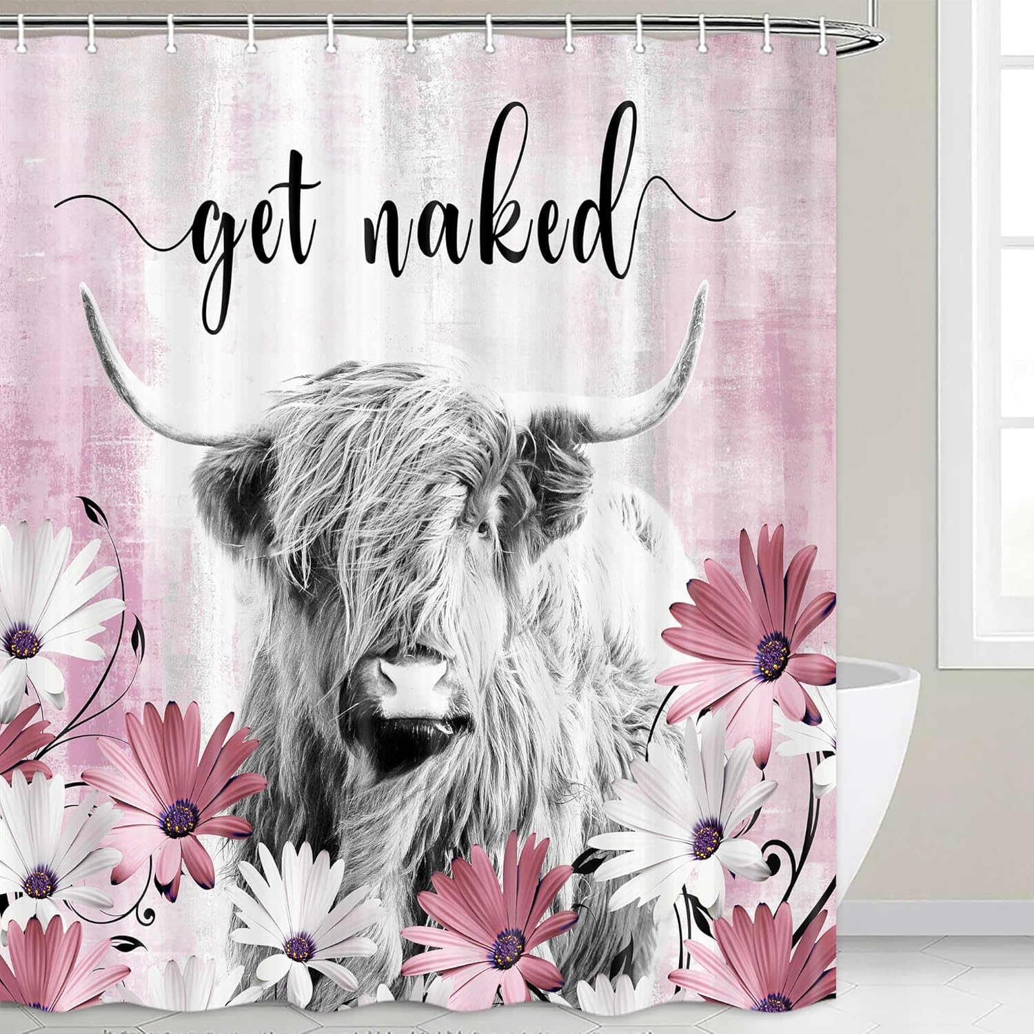 Juego de cortinas de ducha divertidas de vaca de las tierras altas, cortinas de ducha divertidas para baño con diseño de vaca rústica, tela de