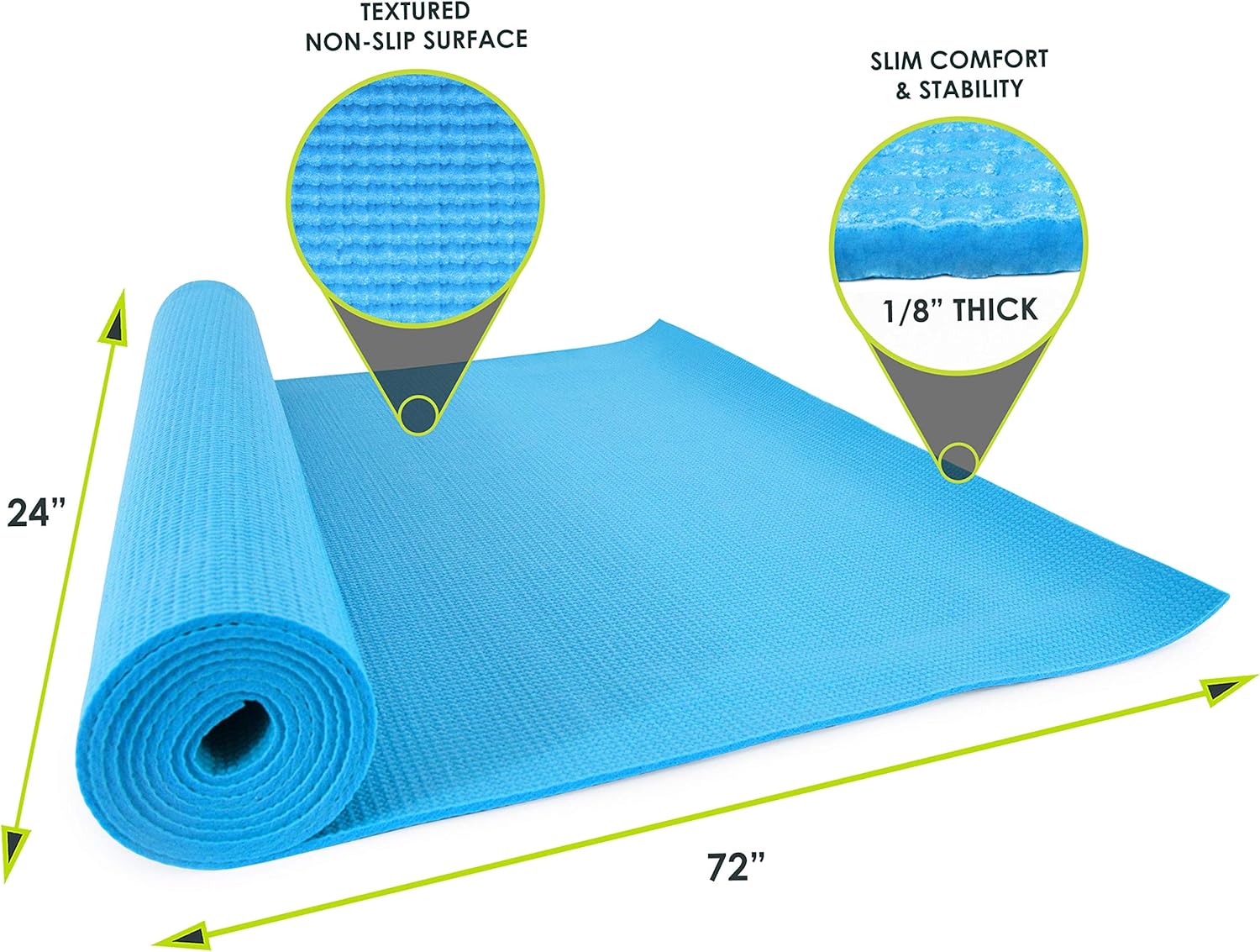Prosource Fit Classic – Tapete de yoga de 18 pulgadas de grosor, extra largo de 72 pulgadas, ligero, con agarre antideslizante para yoga, pilates,