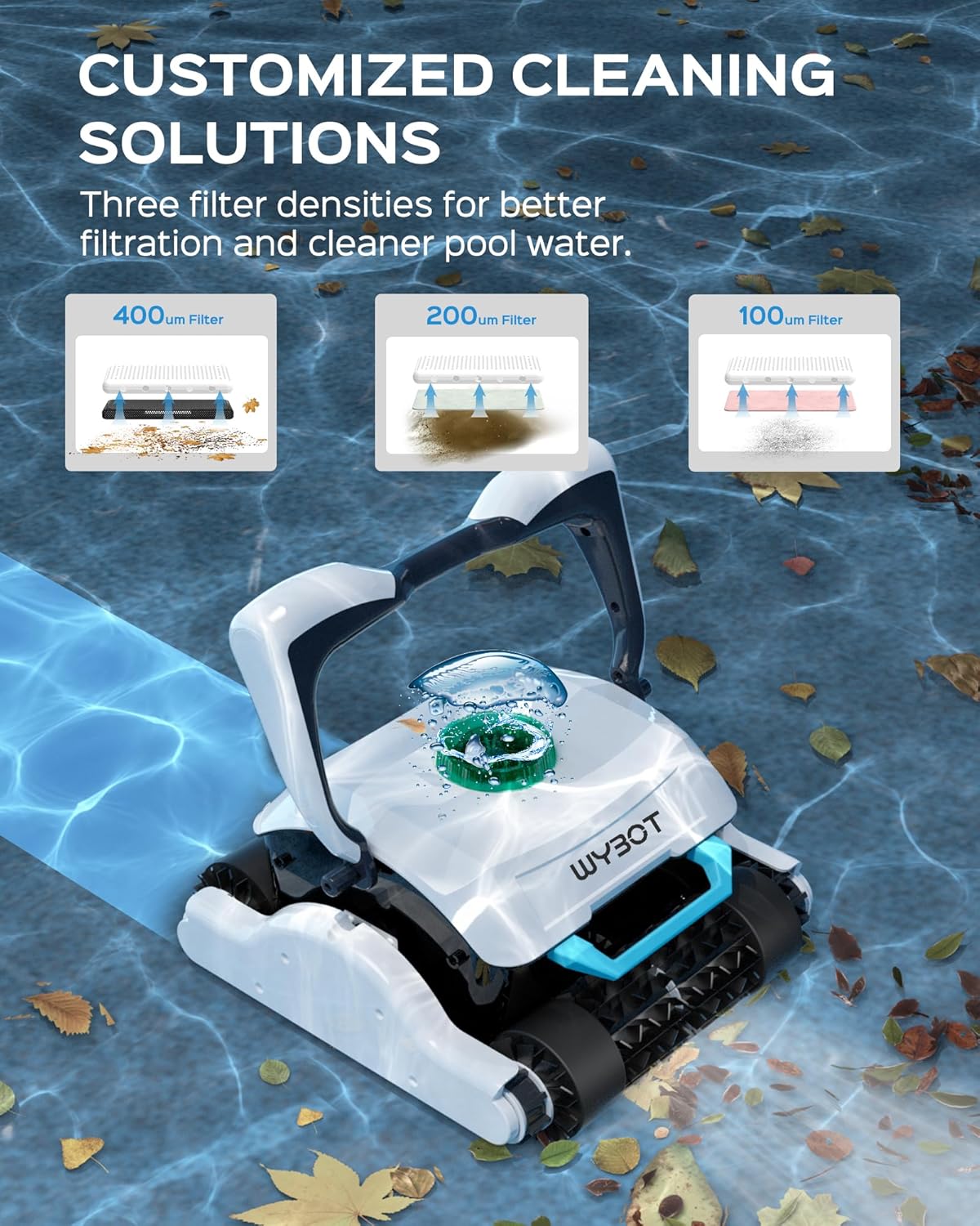 WYBOT Grampus 1300 – Limpiador robótico de piscina, succión ultra fuerte, aspiradora de piscina con control remoto, motores de triple eje, limpieza