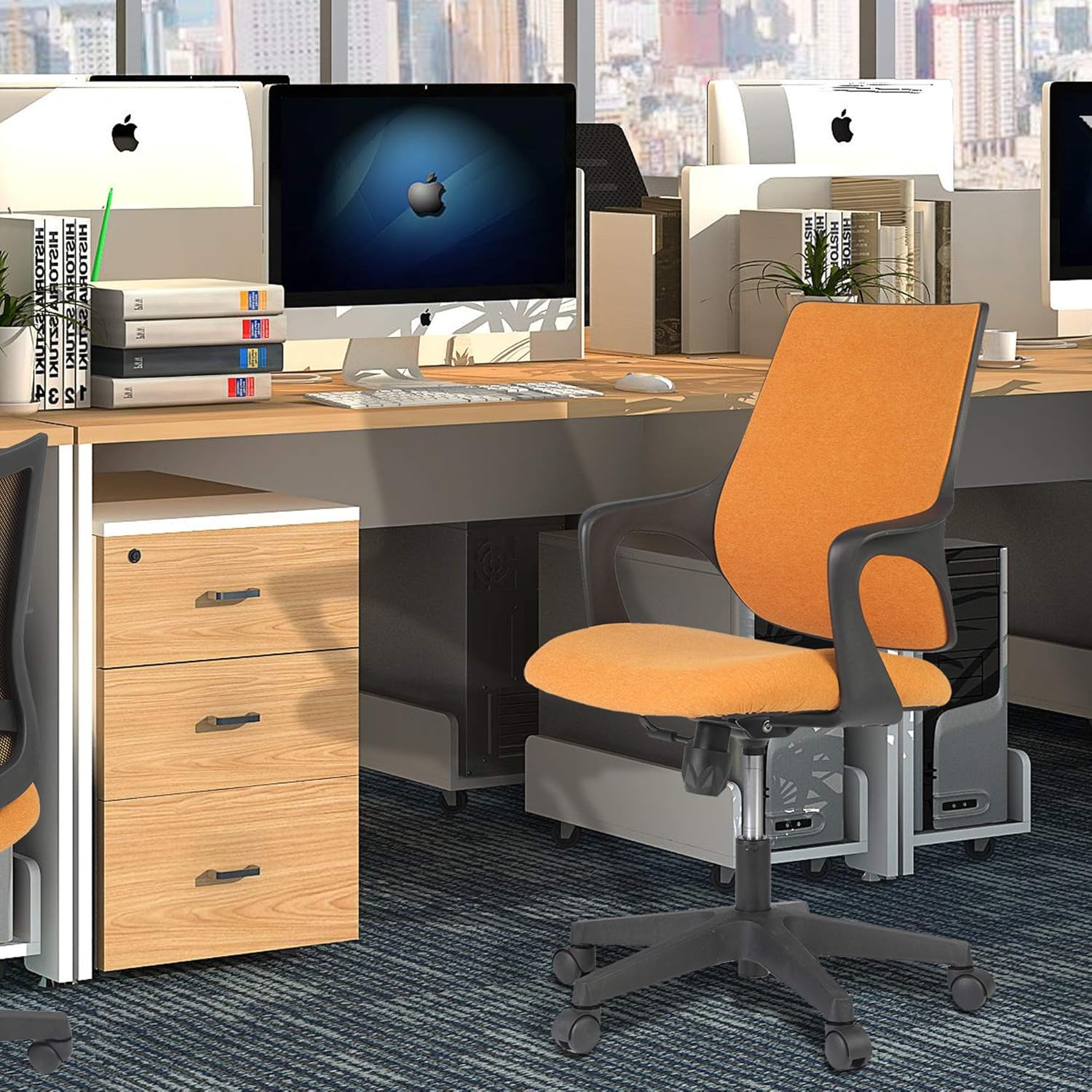 KARMAS PRODUCT Silla de escritorio de oficina con respaldo medio ajustable en altura con respaldo abrazable, silla ergonómica giratoria con asiento