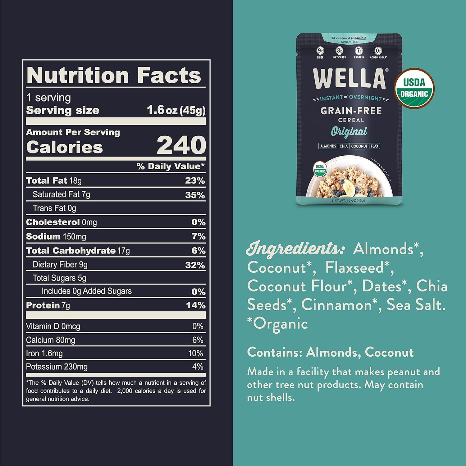 Wella Alternativa a avena de cereales sin cereales  Cereal orgánico, vegano con alto contenido de proteínas y sin gluten  Paleo a base de plantas