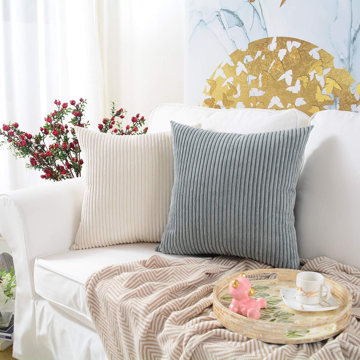 MERNETTE- Funda de cojín de pana, suave, decorativa, cuadrada, para decoración del hogar, para sofá, cama, silla
